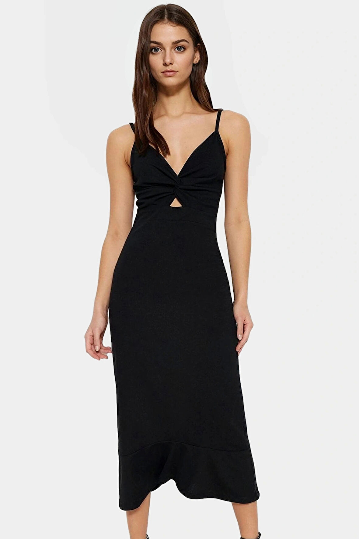 Vücuda Oturan Yazlık Elbise Örme Krep Kumaş Midi Boy Özenle Seçilmiş Profesyonel Görünüm