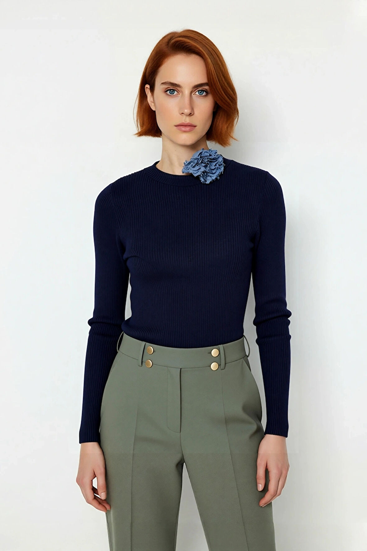 Kadın Fitted Uzun Kol Bisiklet Yaka Triko Kazak Fitilli Düz Desen Akrilik Günlük Şıklık Kaliteli