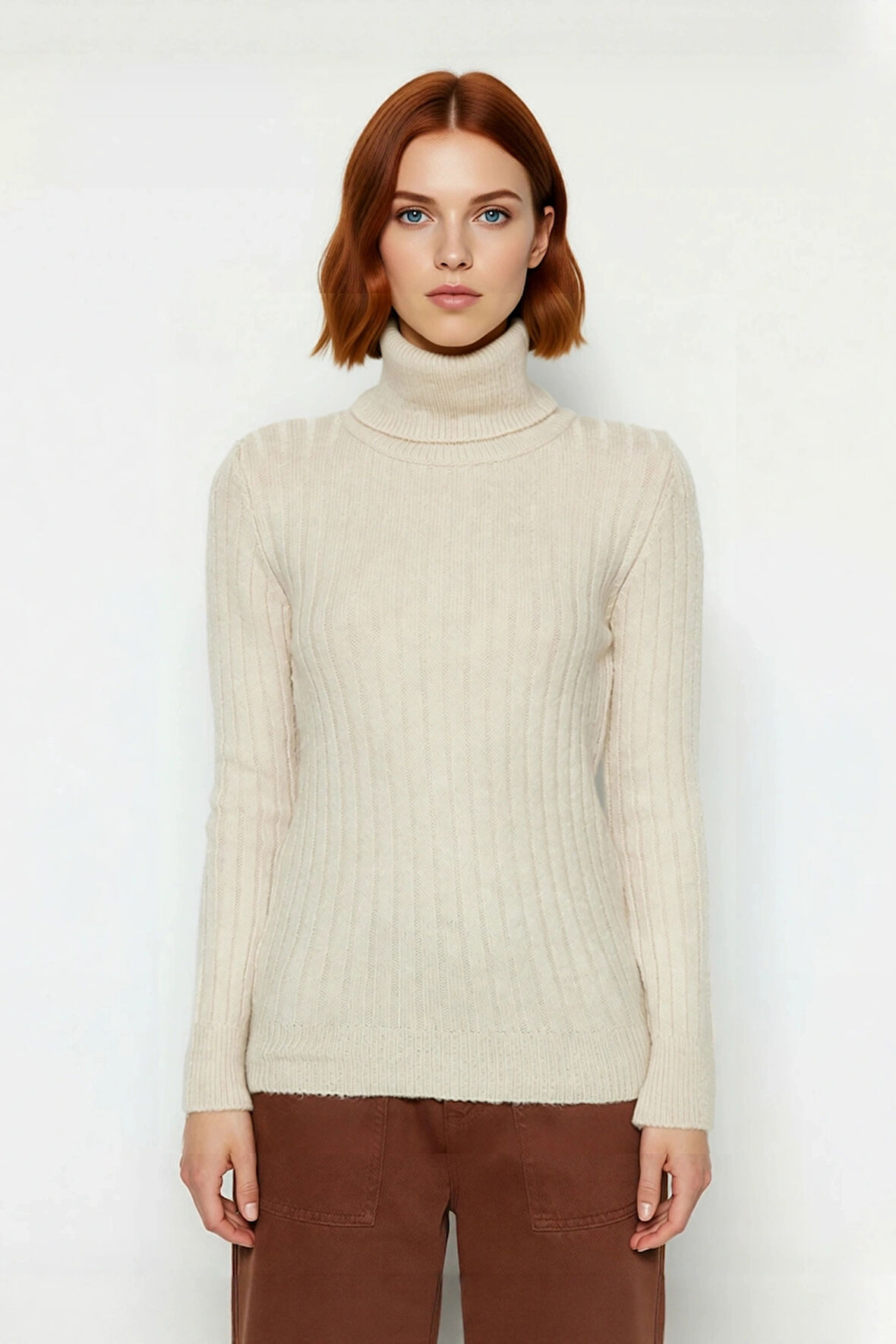 Kadın Kışlık Balıkçı Yaka Triko Kazak Fitted Kalıp Basic Koleksiyon Gün Boyu Konforlu Şıklık