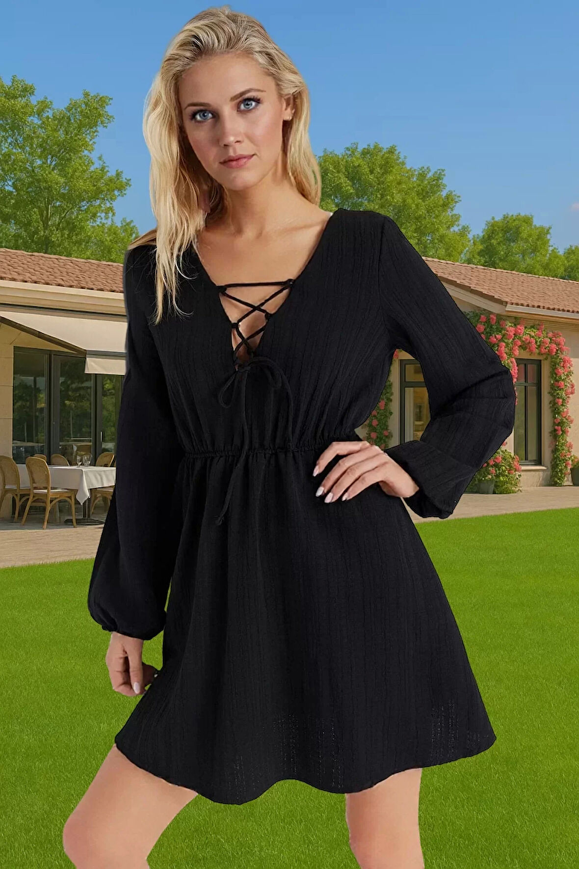 Yazlık Mini Keten Karışımlı Bağlamalı Plaj Elbisesi Rahat Kesim Premium Kalite Mükemmel Uyum