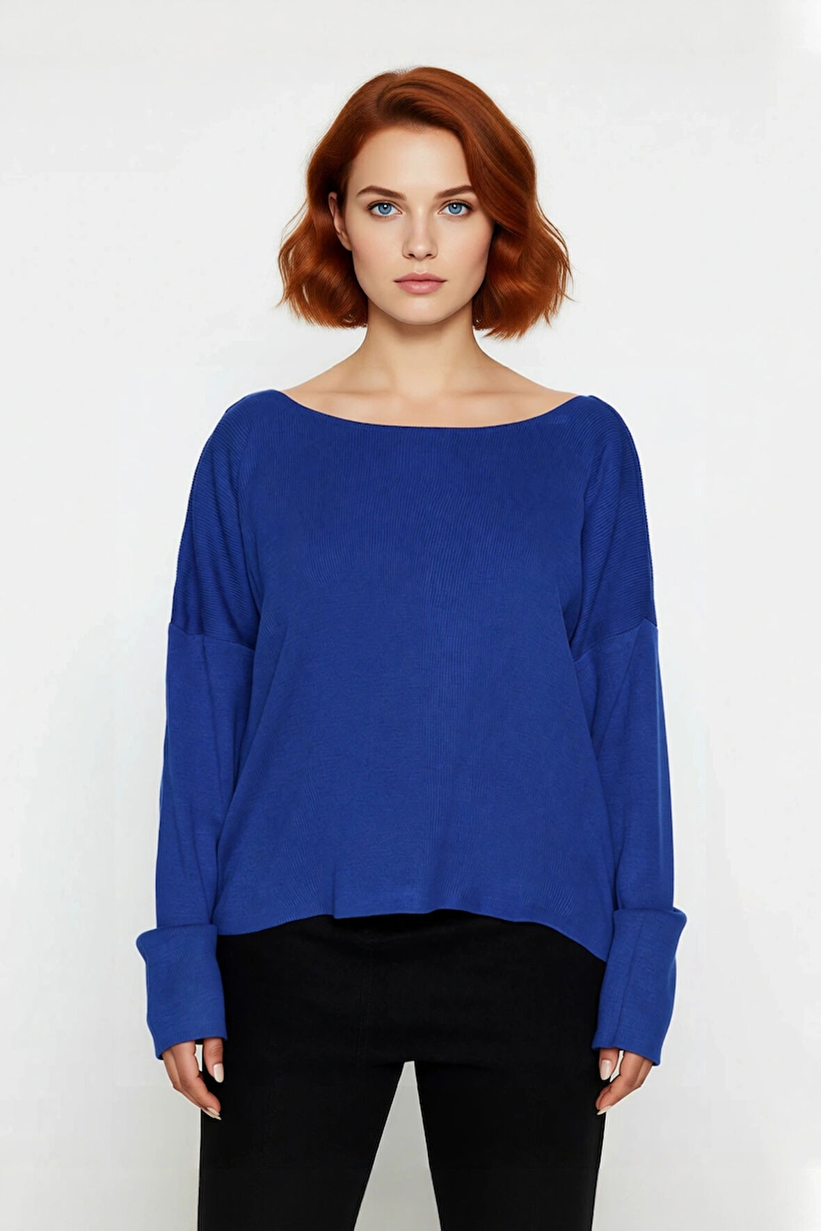 Büyük Beden Kadın Akrilik Triko Kazak Rahat Kalıp Düşük Kol Bisiklet Yaka Kış Mevsimi İçin İdeal