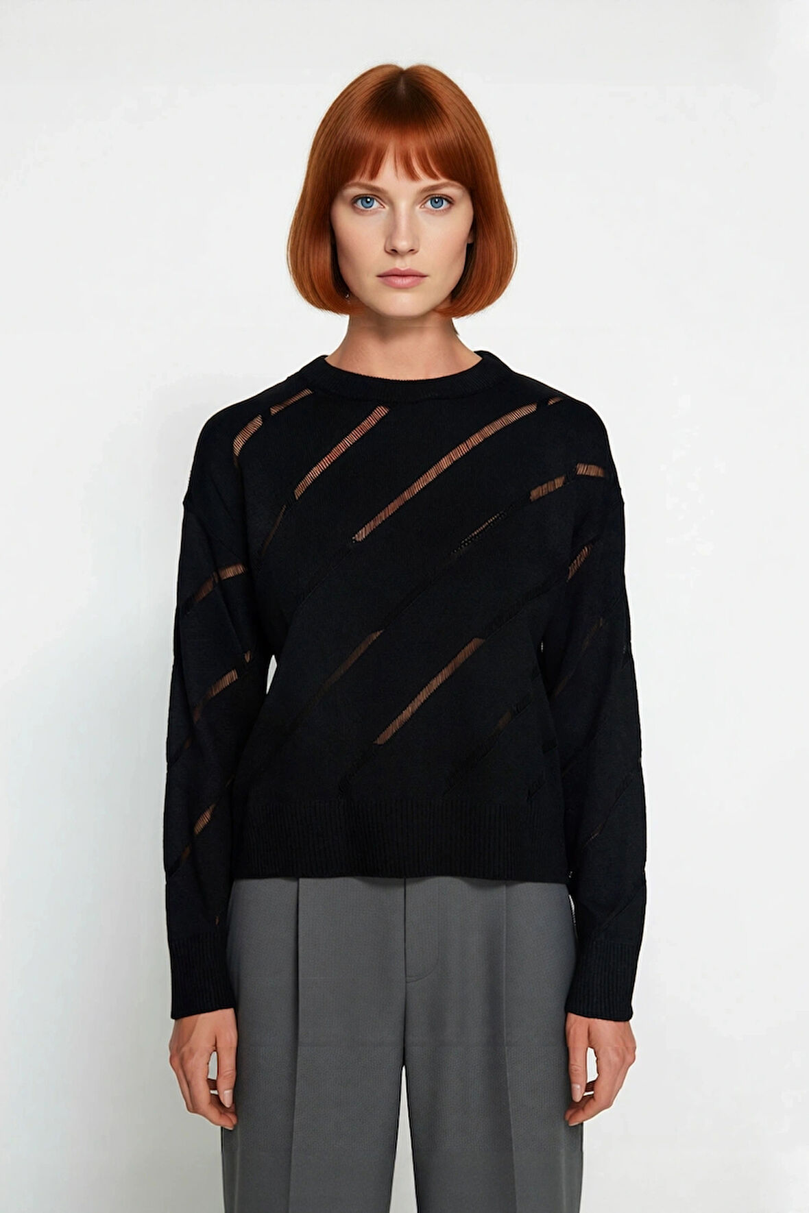 Kadınlar İçin Uzun Kollu Ajurlu Detaylı Triko Kazak Rahat Kesim Şık Tasarım Gündüz Gece Kaliteli