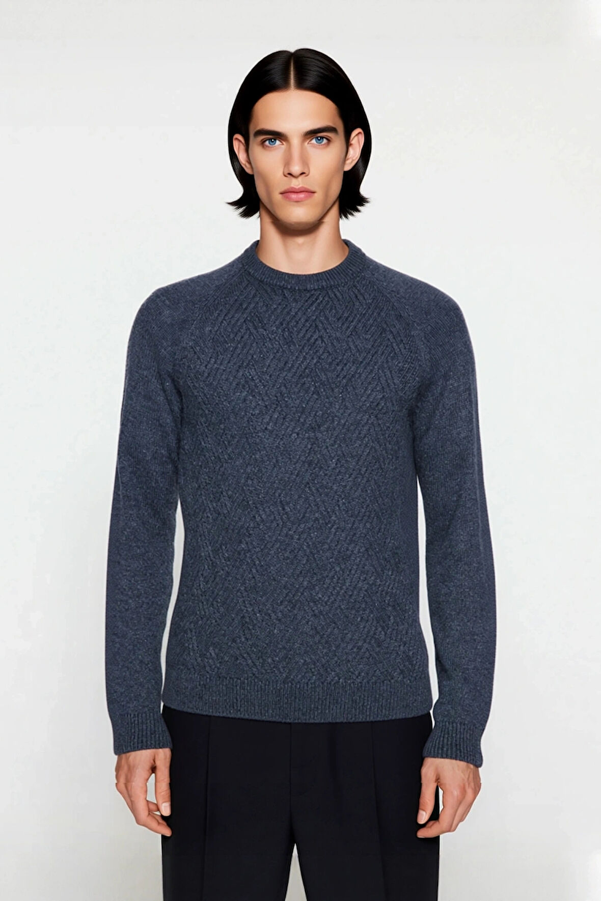 Erkek Fitted Kalıp Dokulu Bisiklet Yaka Reglan Kol Triko Kazak Soğuk Kış Günleri İçin İdeal Seçim