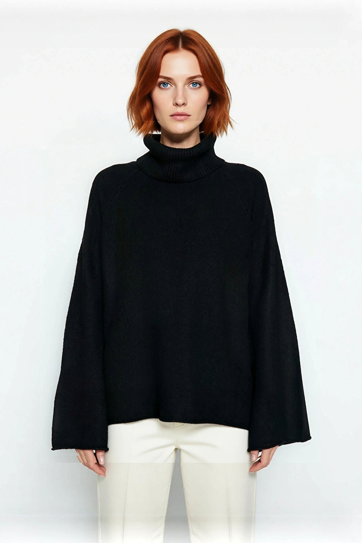 Kadın Geniş Kalıp Balıkçı Yaka Triko Kazak Soğuk Havalarda Şıklığı Ve Konforu Bir Arada Sunuyor