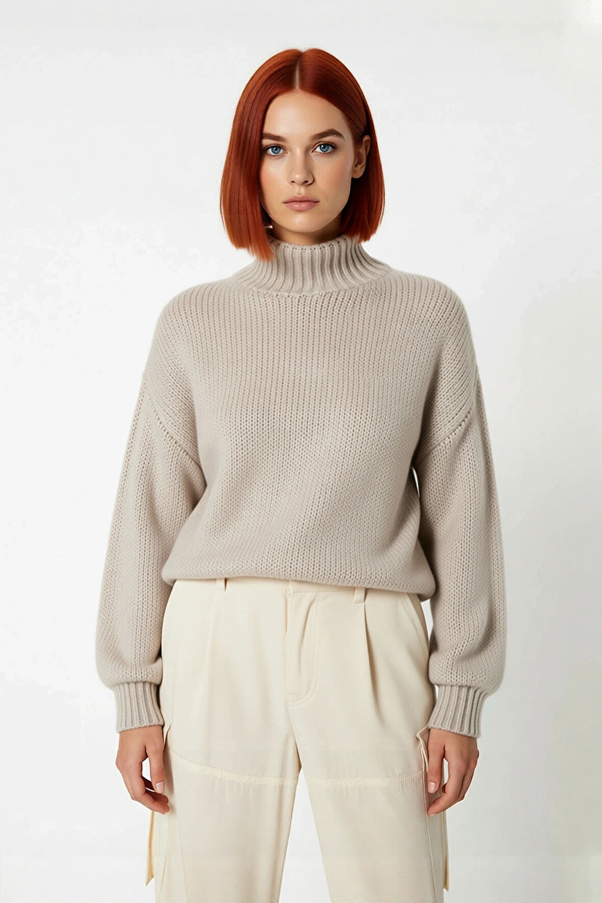 Kadın Oversize Dik Yaka Triko Kazak Soğuk Günlerde Konforlu ve Rahat Bir Görünüm Sunar Kaliteli