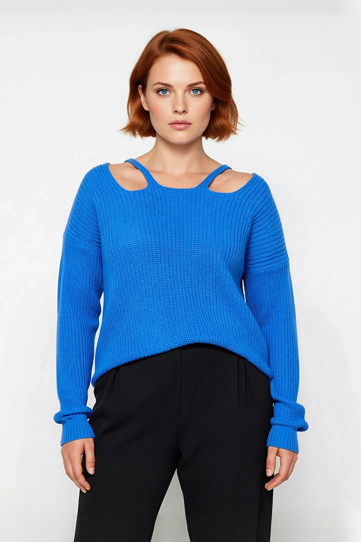 Kadın Modern Tasarım Kare Yaka Omuz Dekolteli Akrilik Triko Kazak Kışlık Günlük Kombinler İçin