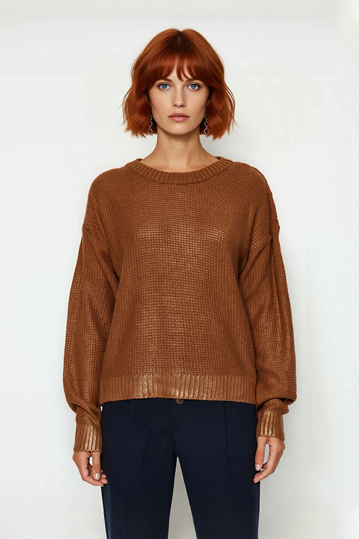 Kadın Basic Siluet Düşük Kol Rahat Kalıp Akrilik Triko Kazak Kış Günleri İçin Şık Seçim Kaliteli