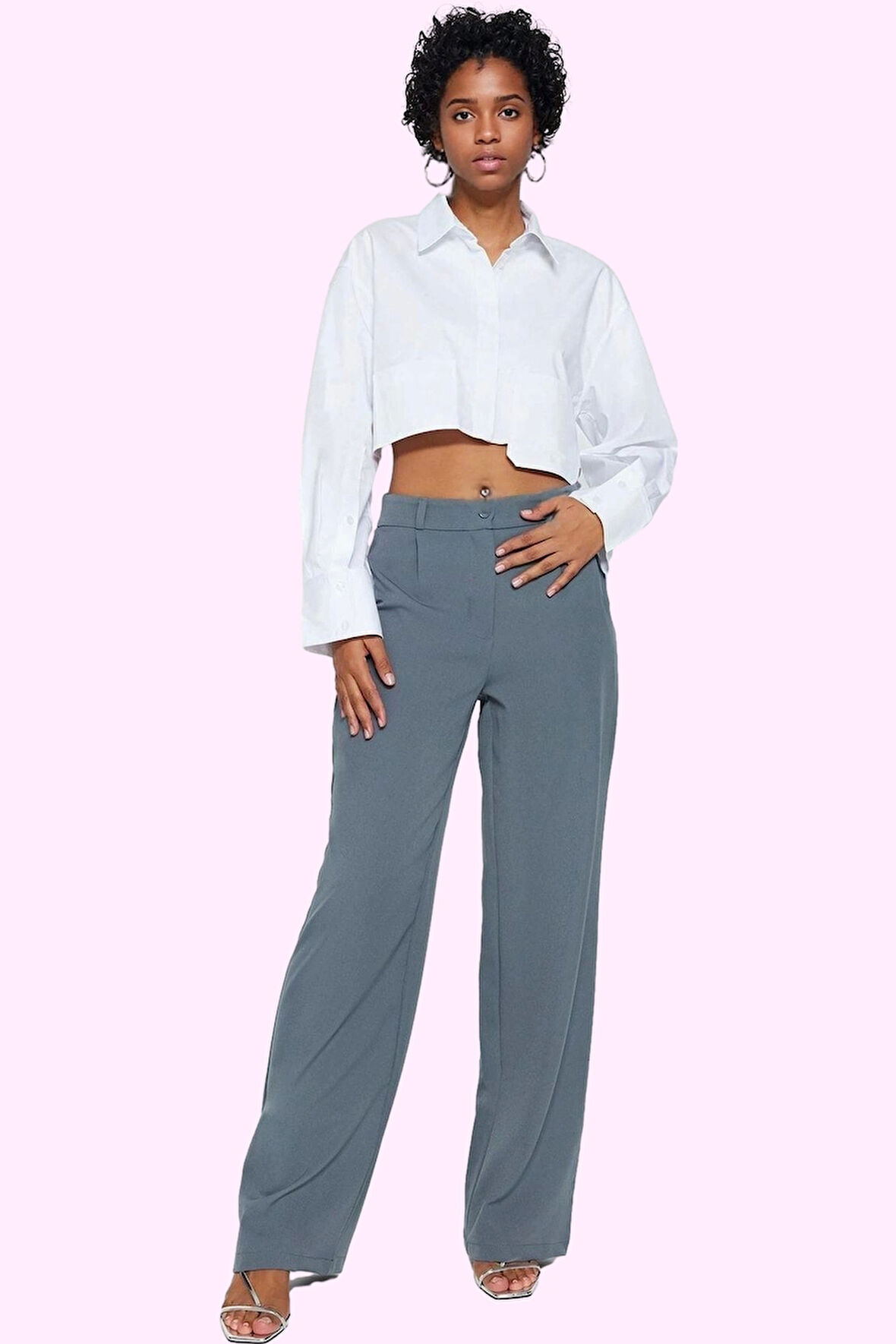 Kadın Yüksek Bel Wide Leg Pantolon Casual Dokuma Kumaş Günlük Hafta Sonu Dayanıklı Malzeme