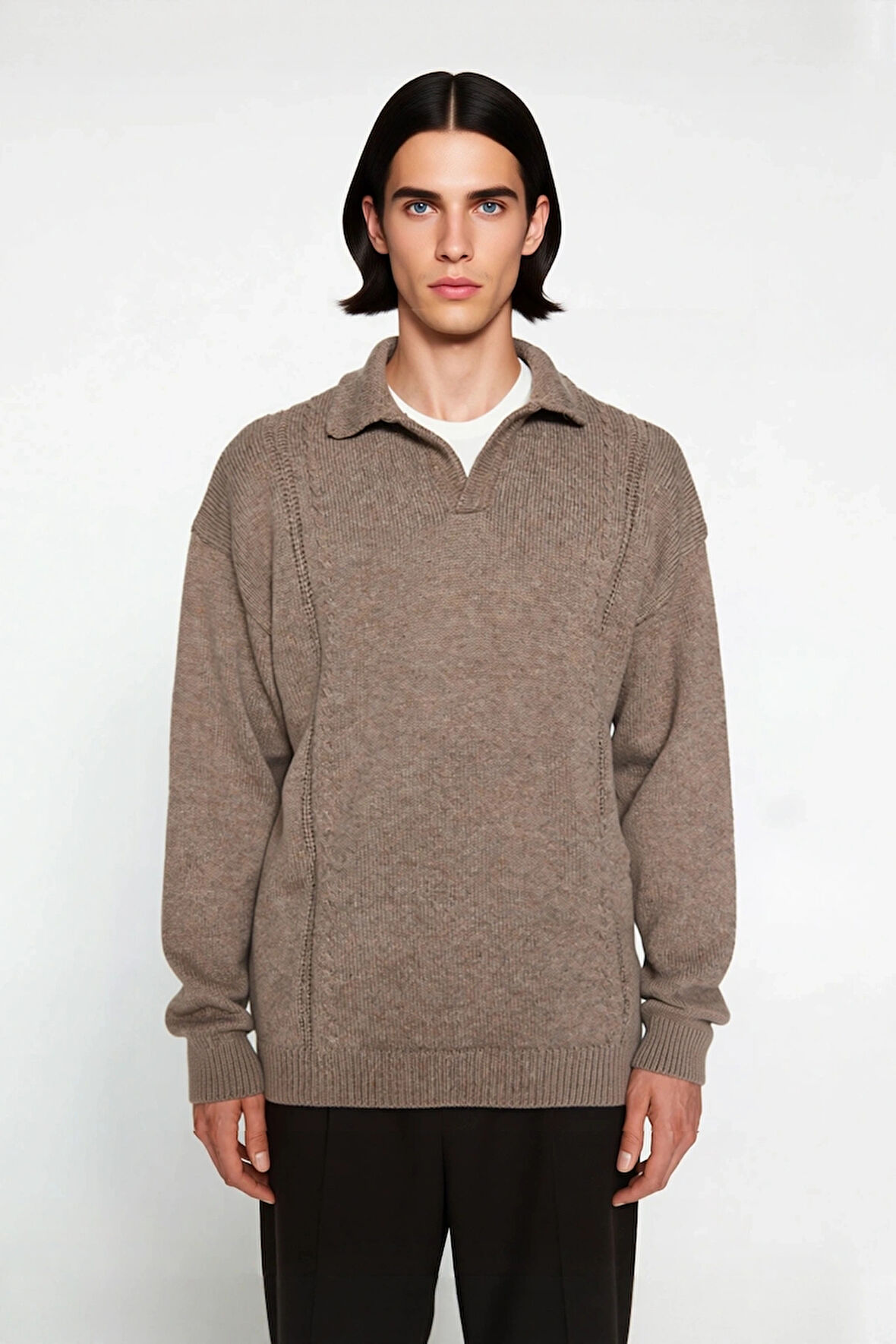 Erkek Polo Yaka Oversize Geniş Kalıp Triko Kazak Konforlu ve Şık Kışlık Giyim Seçeneği Kaliteli