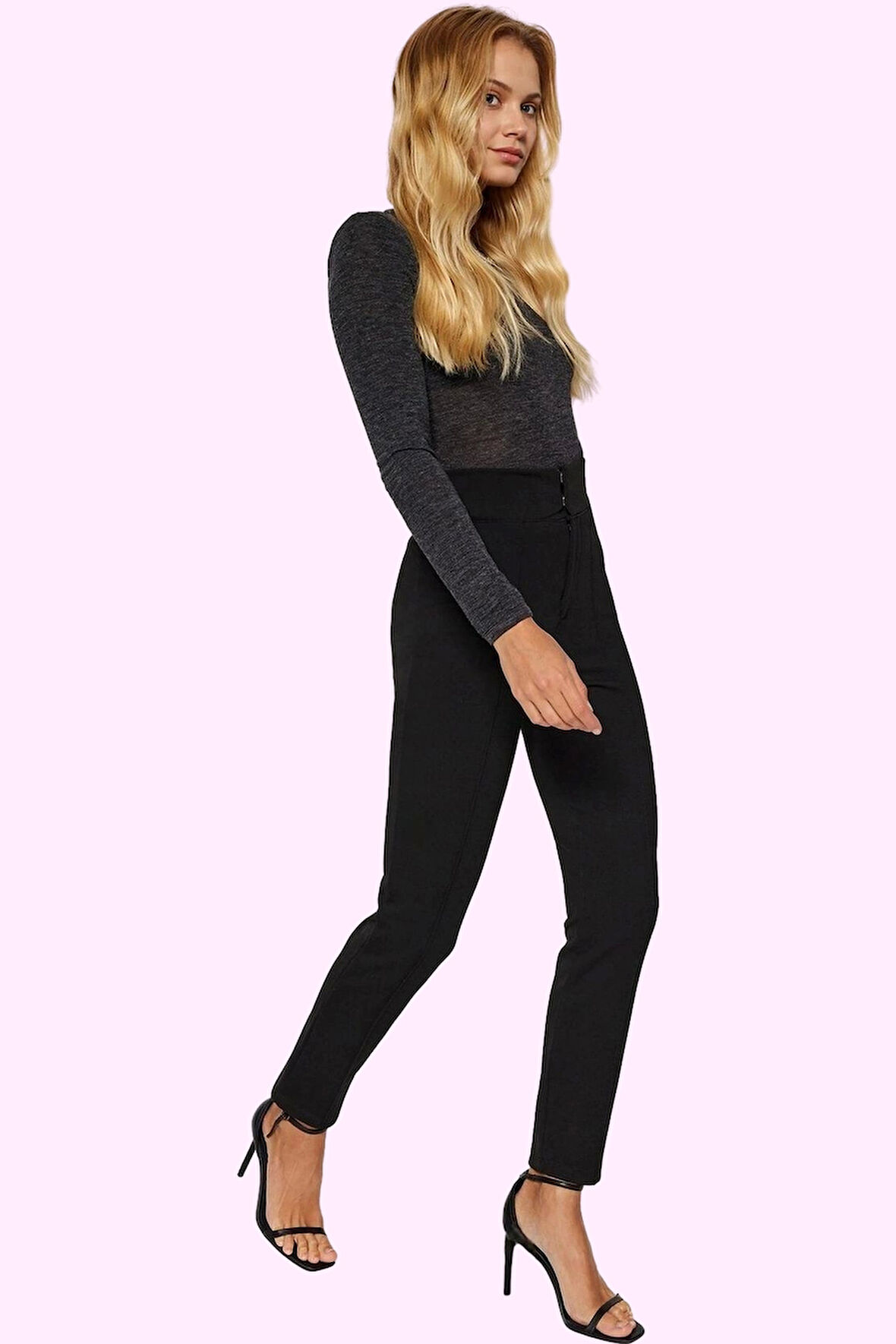 Kadın Slim Fit Pantolon Yüksek Bel Nervürlü İş Ve Günlük Kullanım Yaz Aylarının Vazgeçilmezi