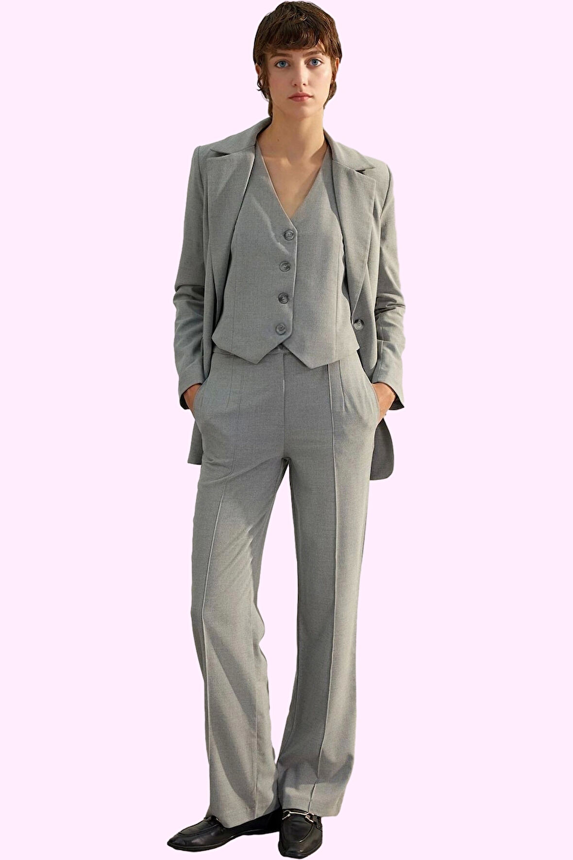 Kadın Dokuma Pantolon Yüksek Bel Geniş Paça Straight Ofis Şıklığı Yaz Aylarının Vazgeçilmezi