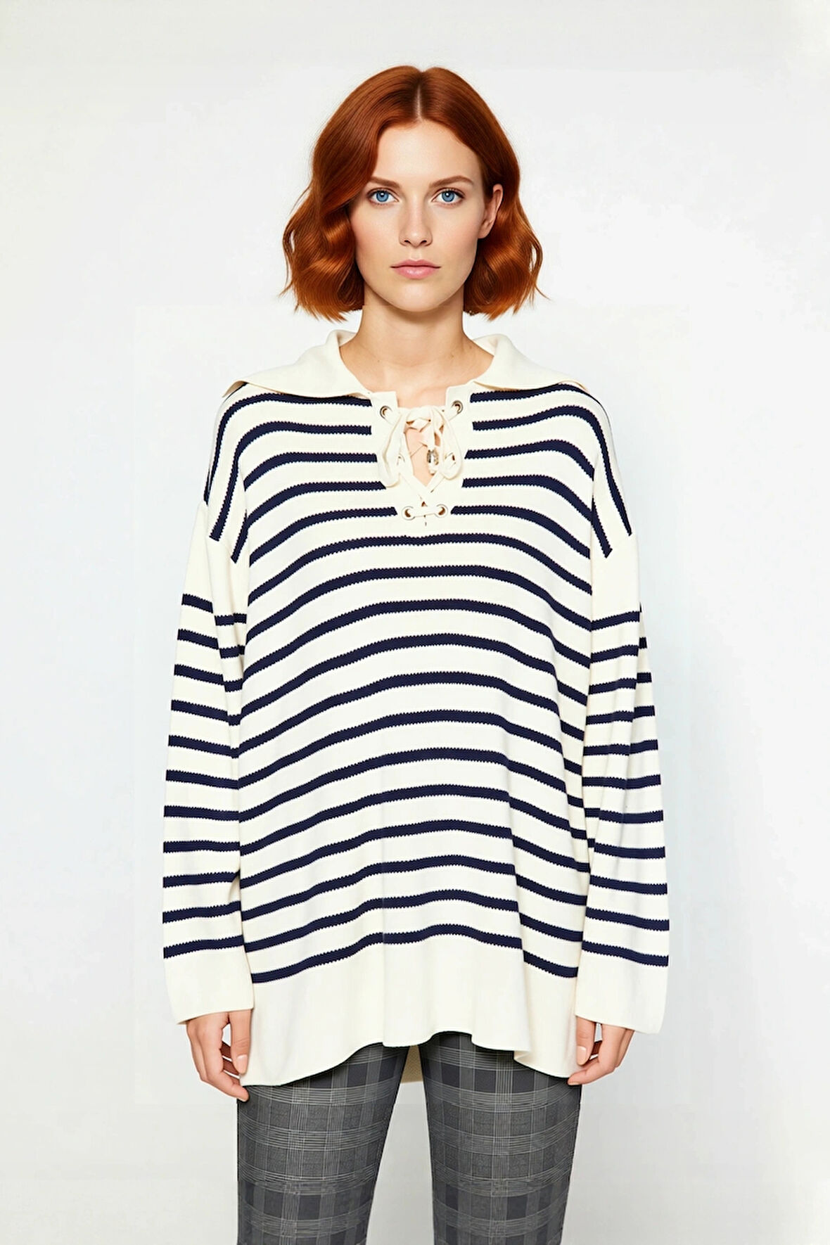 Kadın Relaxed Kesim Çizgili Uzun Kol Akrilik Triko Kazak Günlük Şıklık İçin Harika Bir Tercih