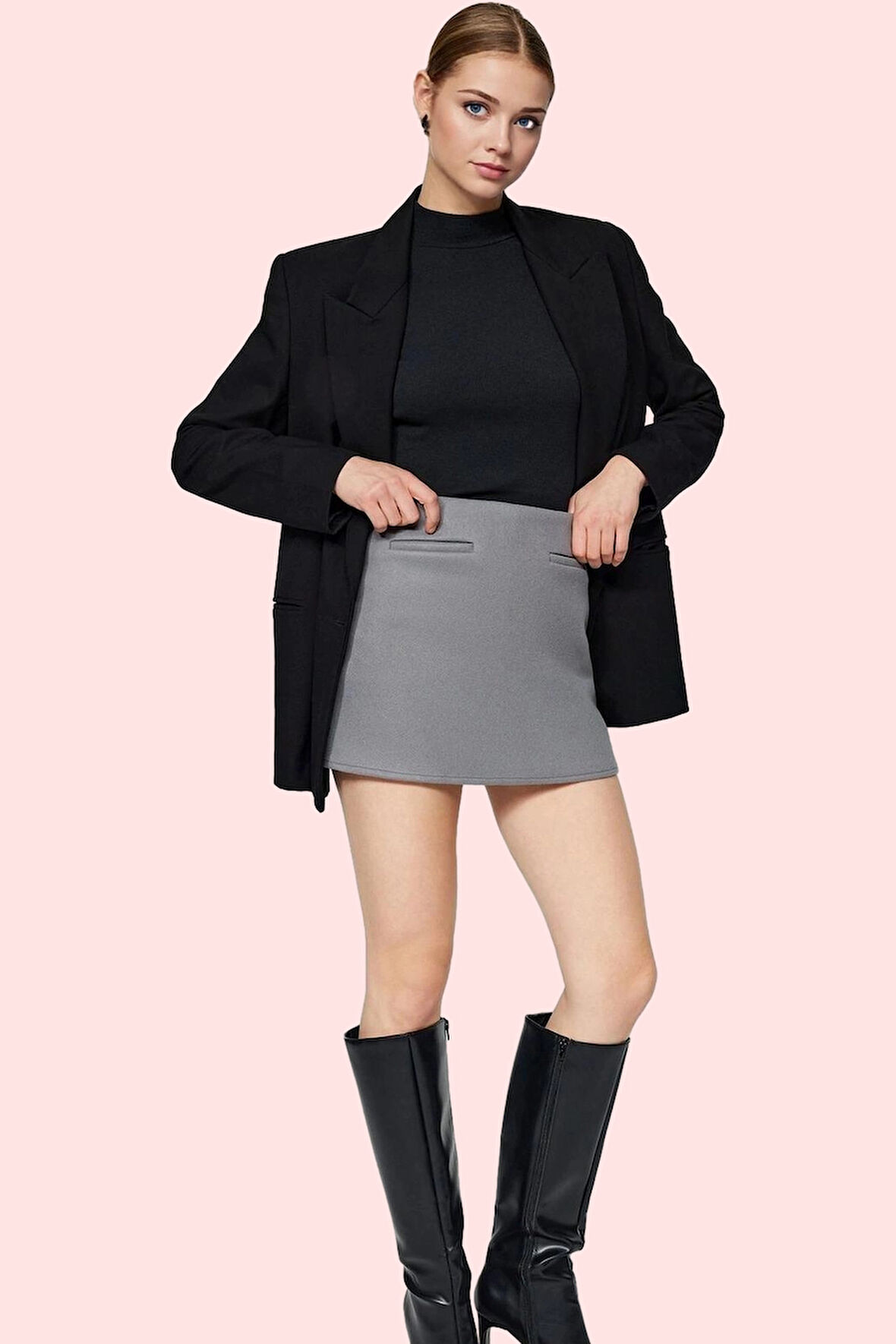 Kadın Cep Detaylı Dokuma Şort Etek Yüksek Bel Smart Casual Yaz Günlük Kullanım Özel Günler