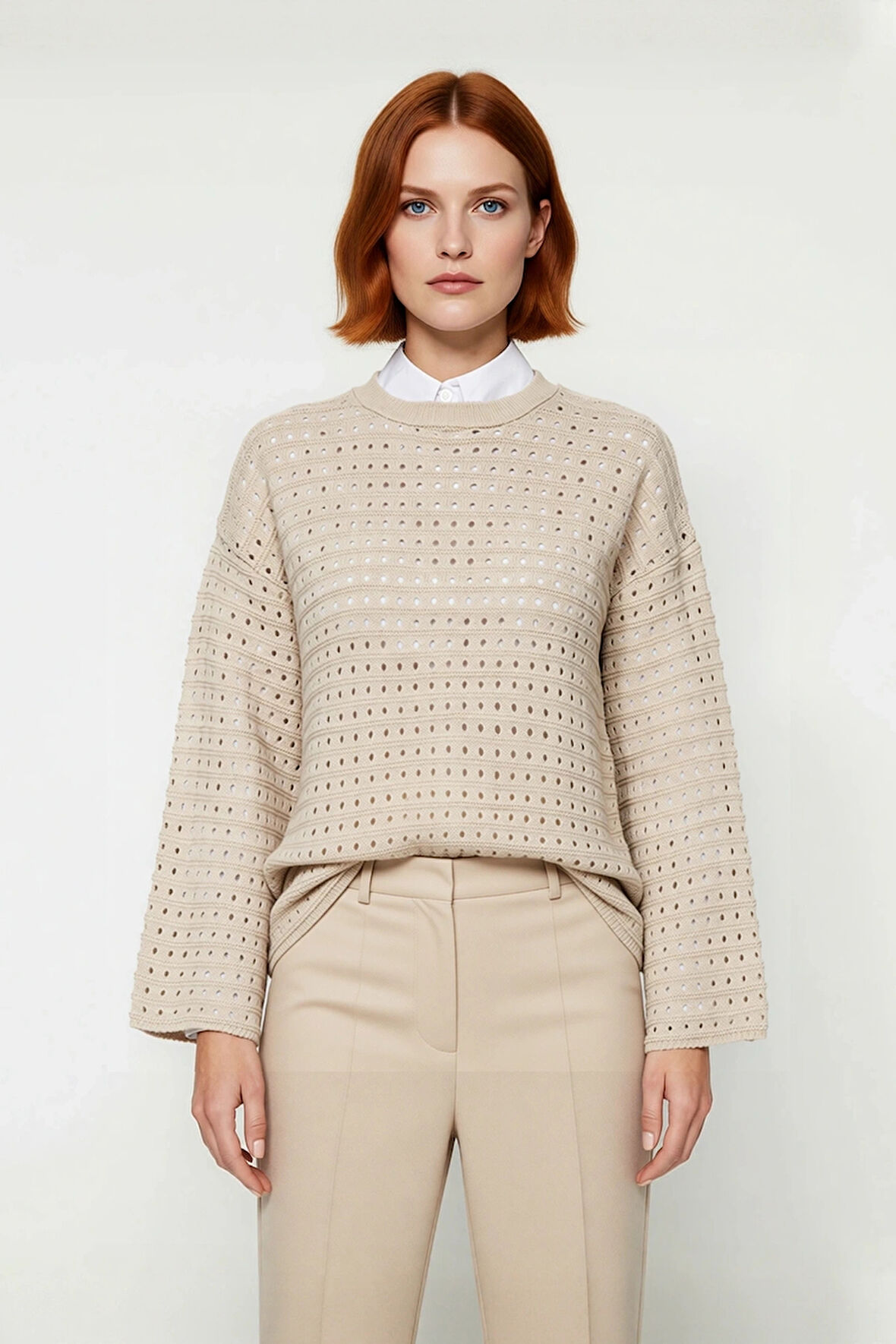 Kadınlar İçin Ajurlu Bisiklet Yaka Regular Kalıp Uzun Kollu Triko Kazak Modelimiz Kaliteli