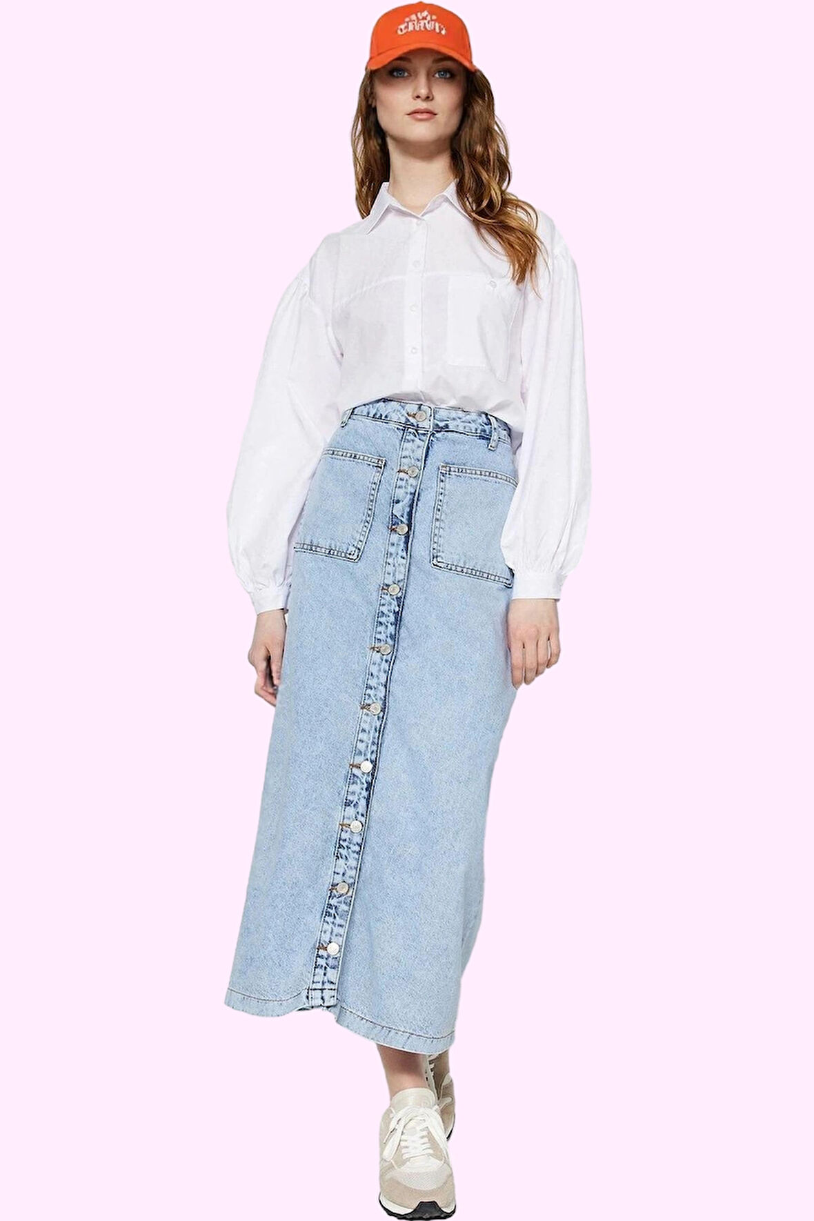 Kadın Önden Düğmeli Denim Maxi Etek Pamuk Casual Günlük Stil Hafta Sonu Yaz Aylarının Vazgeçilmezi