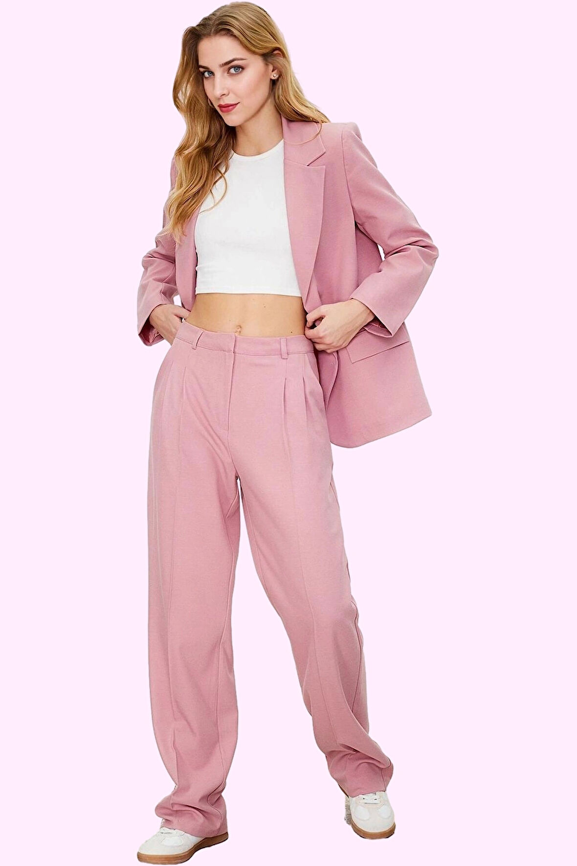 Kadın Yüksek Bel Straight Pantolon Düz Desen İş Ve Günlük Kullanıma Uygun Kaliteli Malzeme