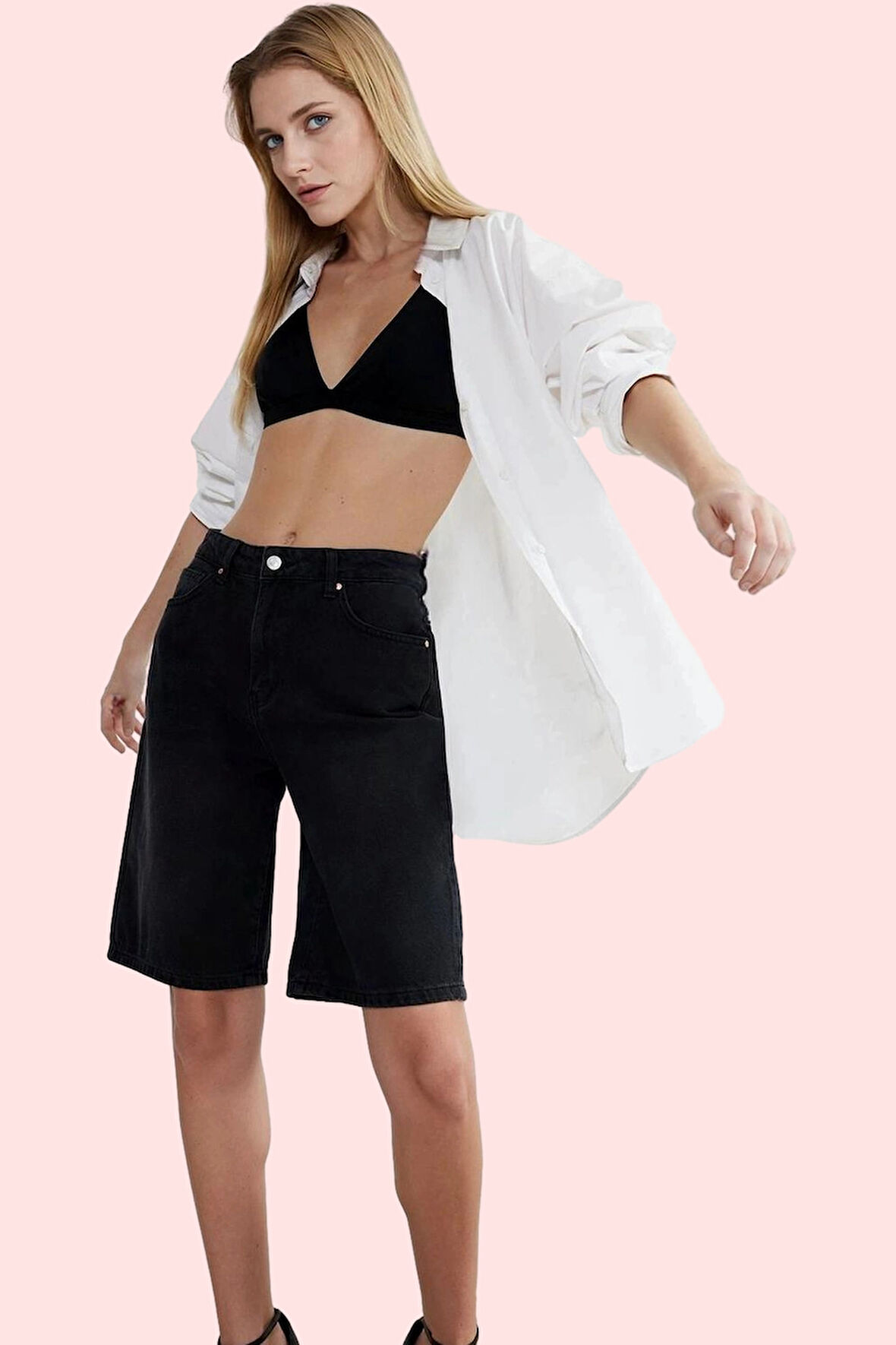 Kadın Baskılı Denim Bermuda Şort Pamuk Rahat Günlük Kullanım Hafta Sonu Yaz Aylarının Vazgeçilmezi