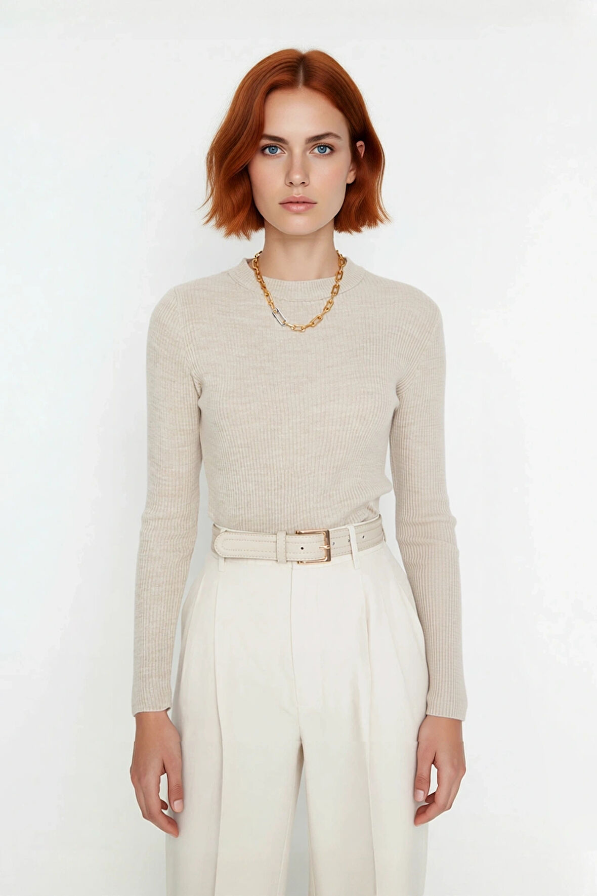 Kadın Fitted Uzun Kol Bisiklet Yaka Triko Kazak Fitilli Düz Desen Akrilik Günlük Şıklık Kaliteli