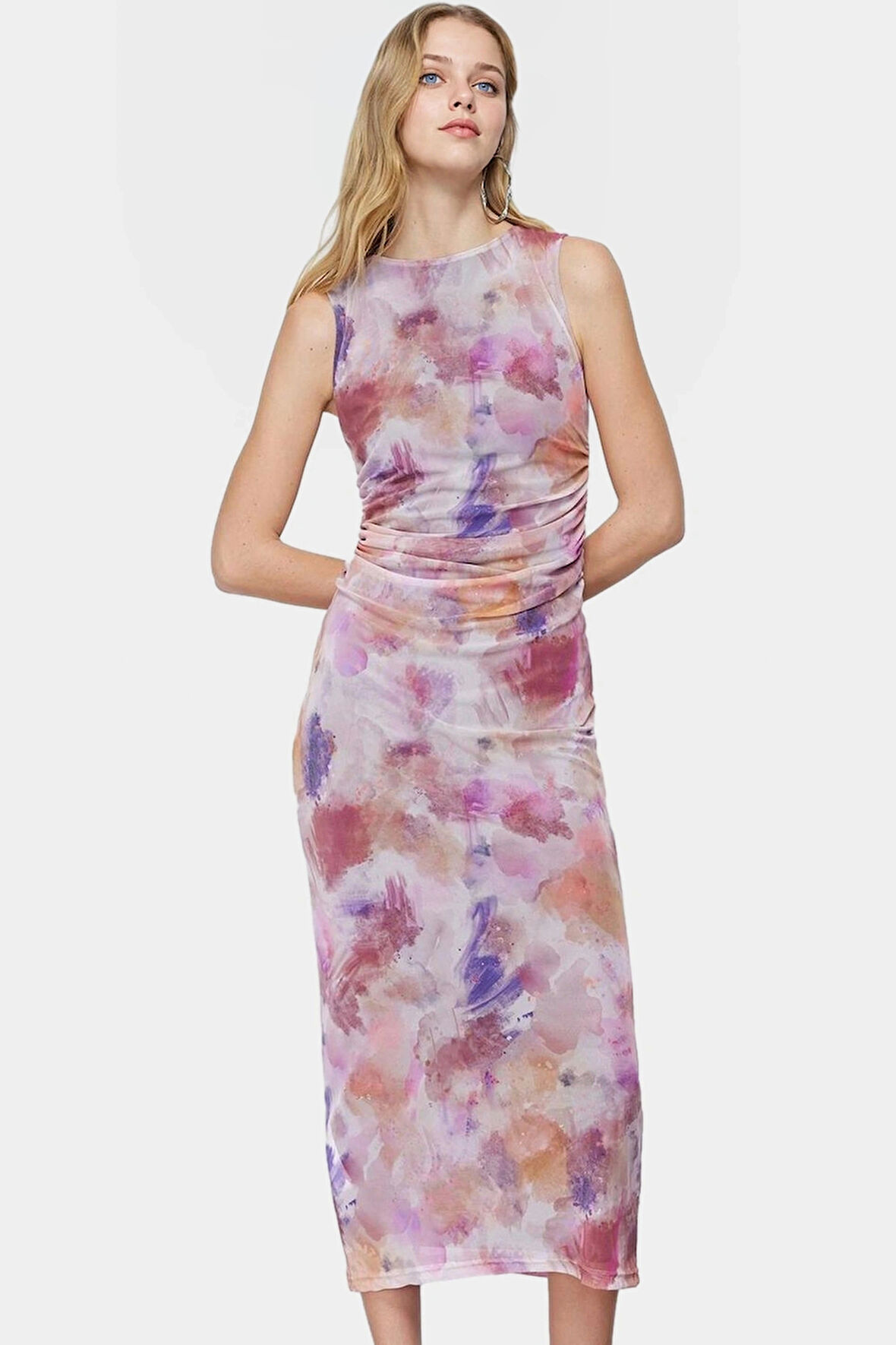 Yazlık Maxi Elbise Bodycon Kalıp Çiçek Desenli Örme Kumaş Rahat Kullanım Konforlu Kesim