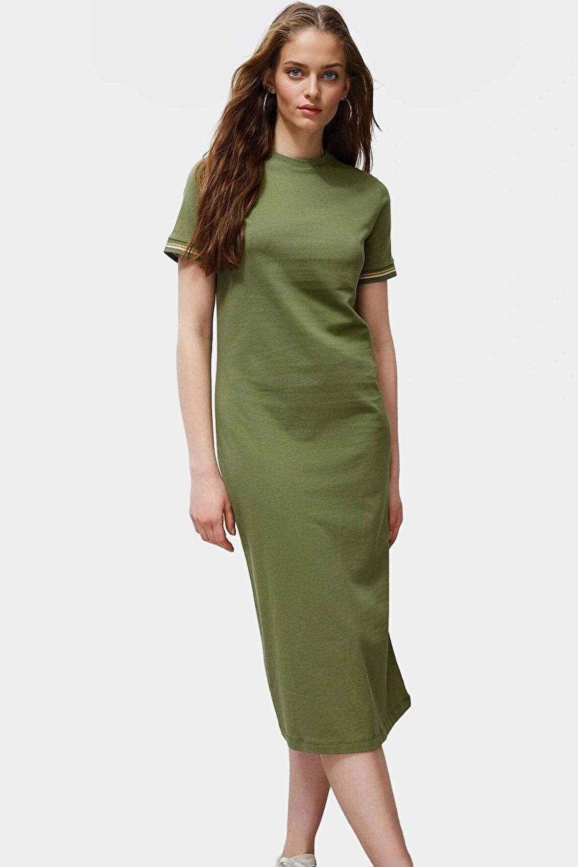 Rahat Örme Midi Elbise Bisiklet Yaka Yazlık Günlük Polyester Pamuk Şık Görünüm