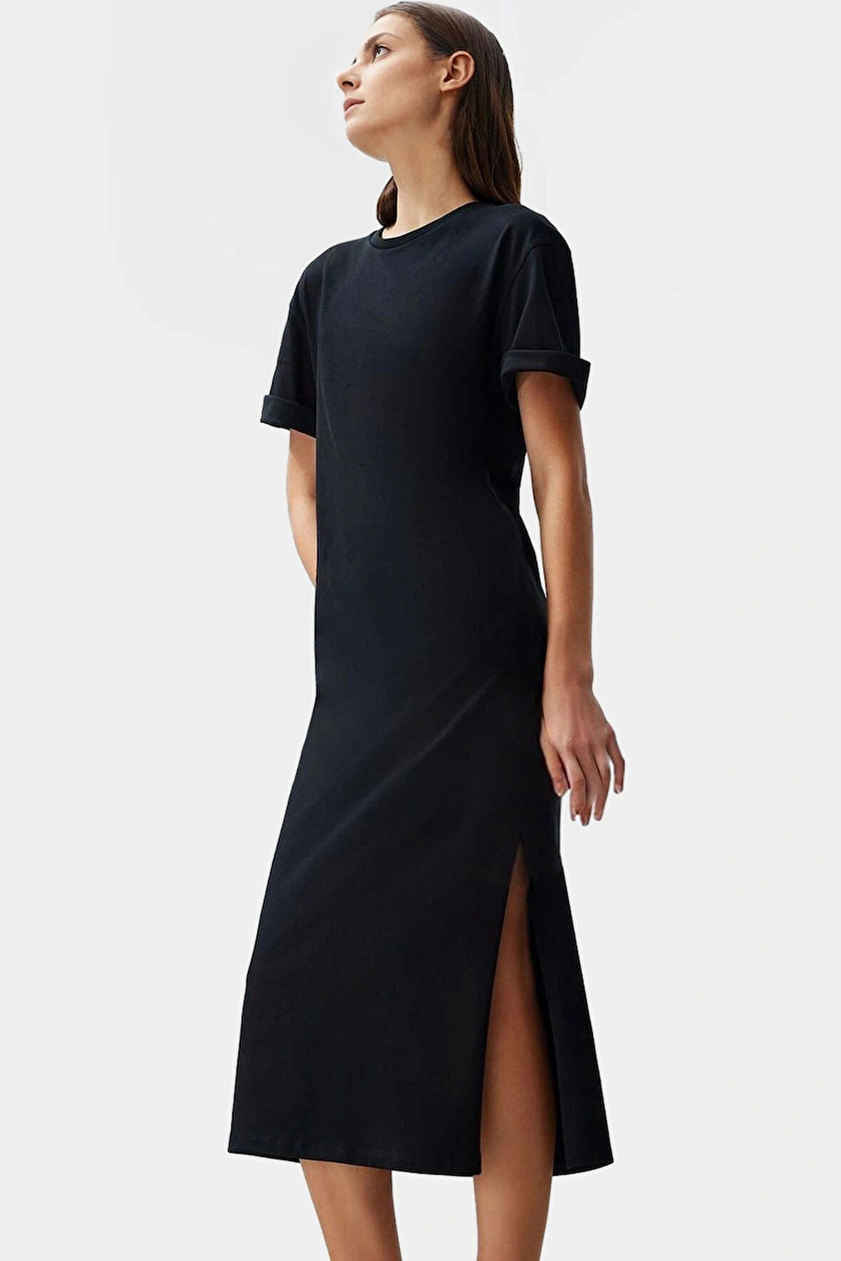 Pamuklu Örme Midi T shirt Elbise Rahat Şık ve Günlük Özel Tasarım Konforlu Kesim Yüksek Kalite