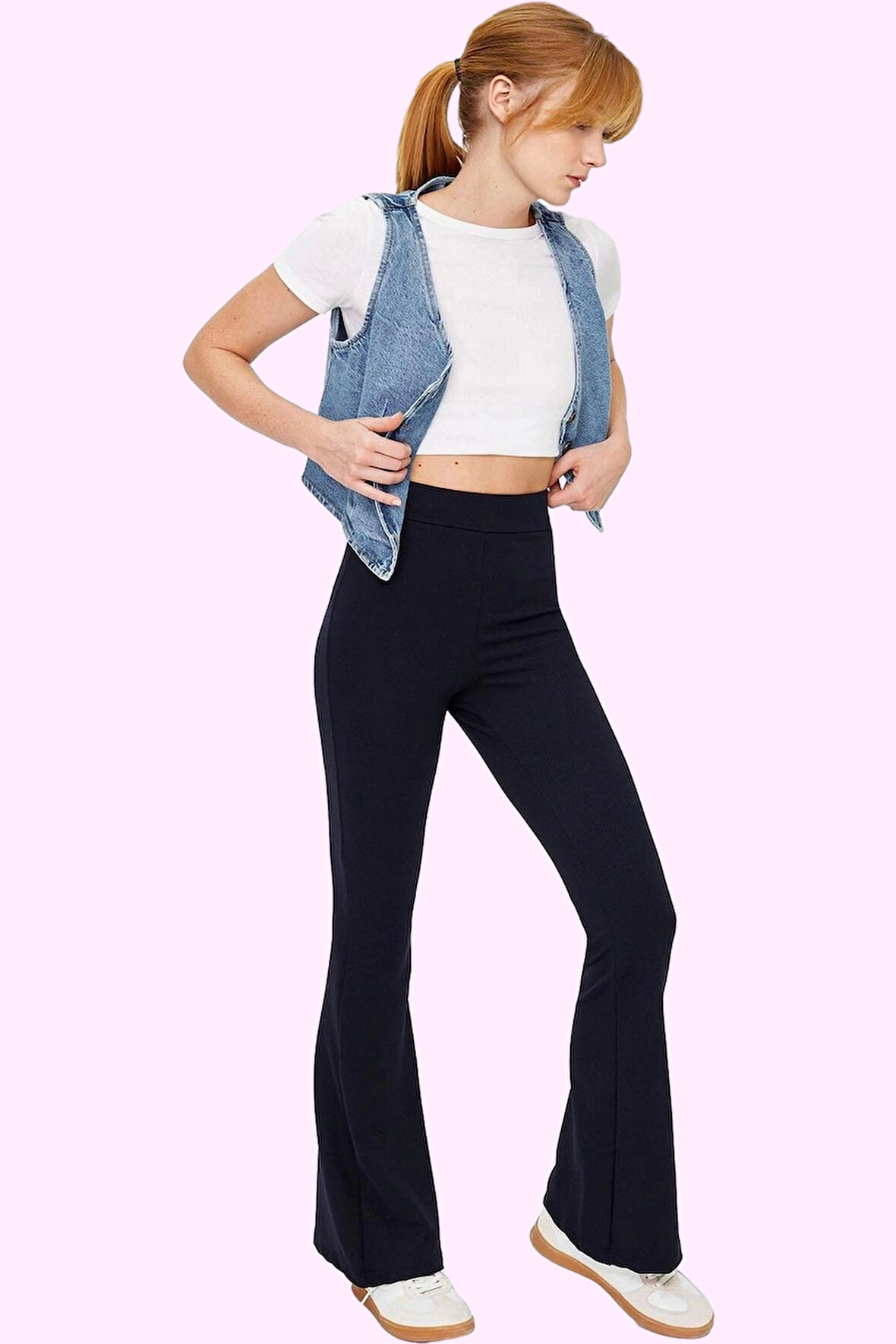 Kadın Renk Düz Desenli Flare Pantolon Esnek Yüksek Bel Günlük Kullanım Yaz Aylarının Vazgeçilmezi