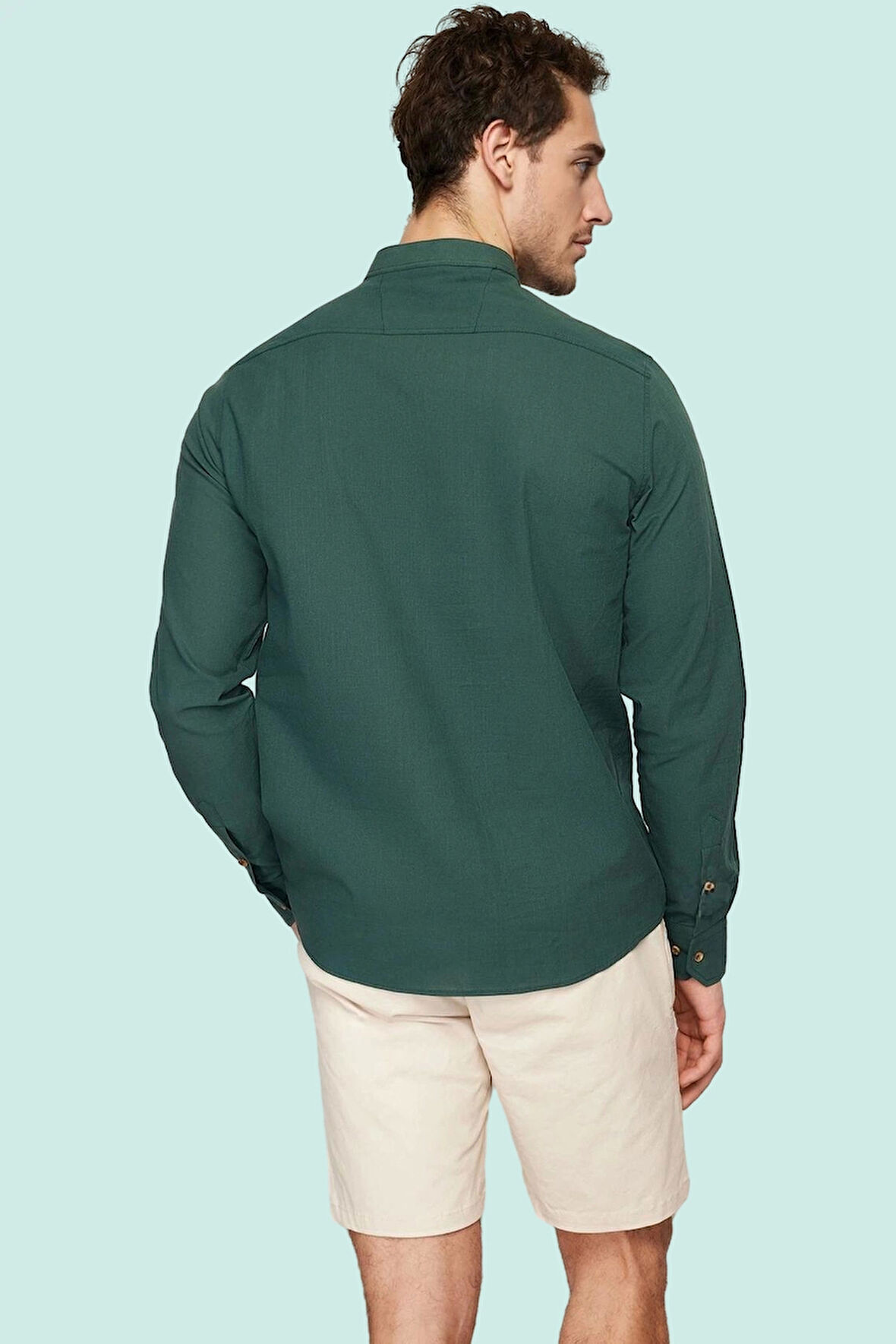 Erkek Pamuklu Keten Görünümlü Gömlek; Hakim Yaka Slim Fit Günlük Şıklık Yaz Aylarının Vazgeçilmezi