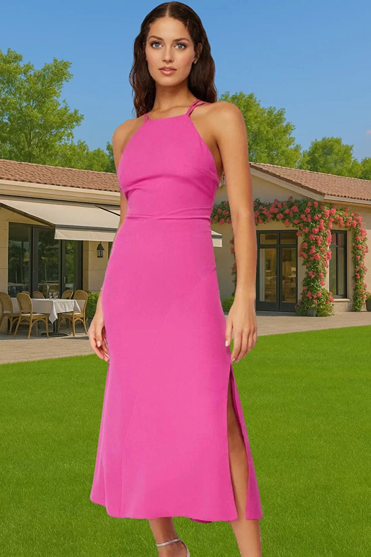 Yazlık Kolsuz A line Abiye Elbise Sırtı Bağlamalı Maxi Boy Finike Dokuma Günlük Kullanım İçin