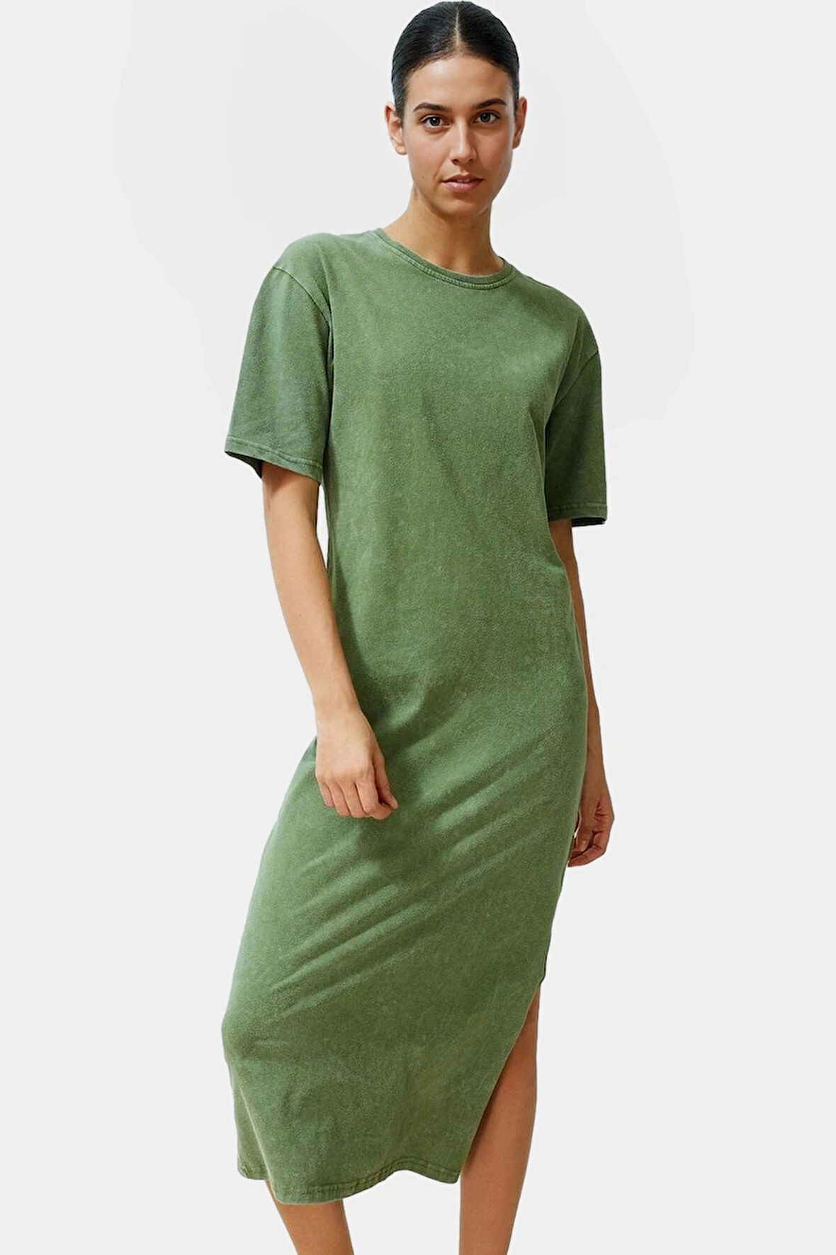 Pamuklu Örme Midi T shirt Elbise Rahat Şık ve Günlük Özel Tasarım Konforlu Kesim Yüksek Kalite
