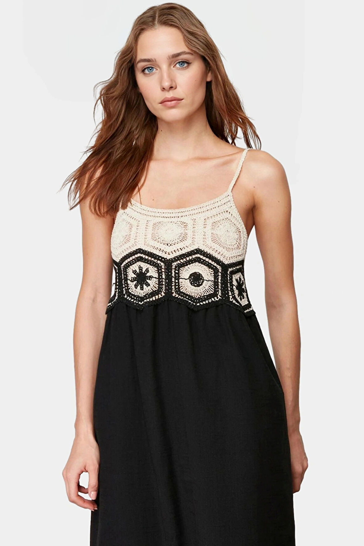 Pamuklu A Line Midi Elbise Rahat Kesim Kroşe Detay Yazlık Özenle Seçilmiş Ve Şık