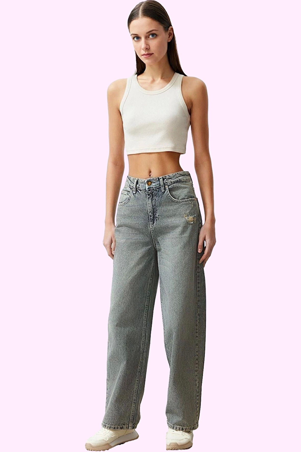 Kadın Pamuklu Denim Wide Leg Pantolon Düşük Bel Günlük Stil Hafta Sonu Yaz Aylarının Vazgeçilmezi