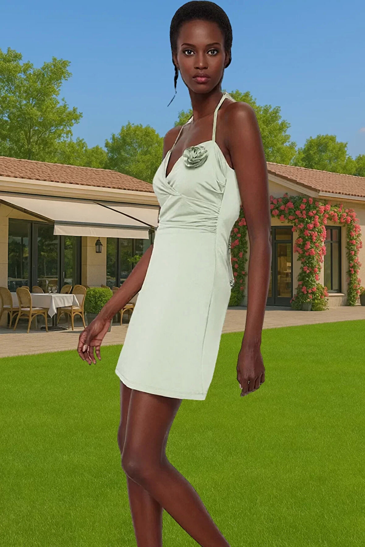 A Line Sandy Örme Mini Elbise Kalp Yaka Kolsuz Rahat Yazlık Rahat Kullanım Rahat Kullanım