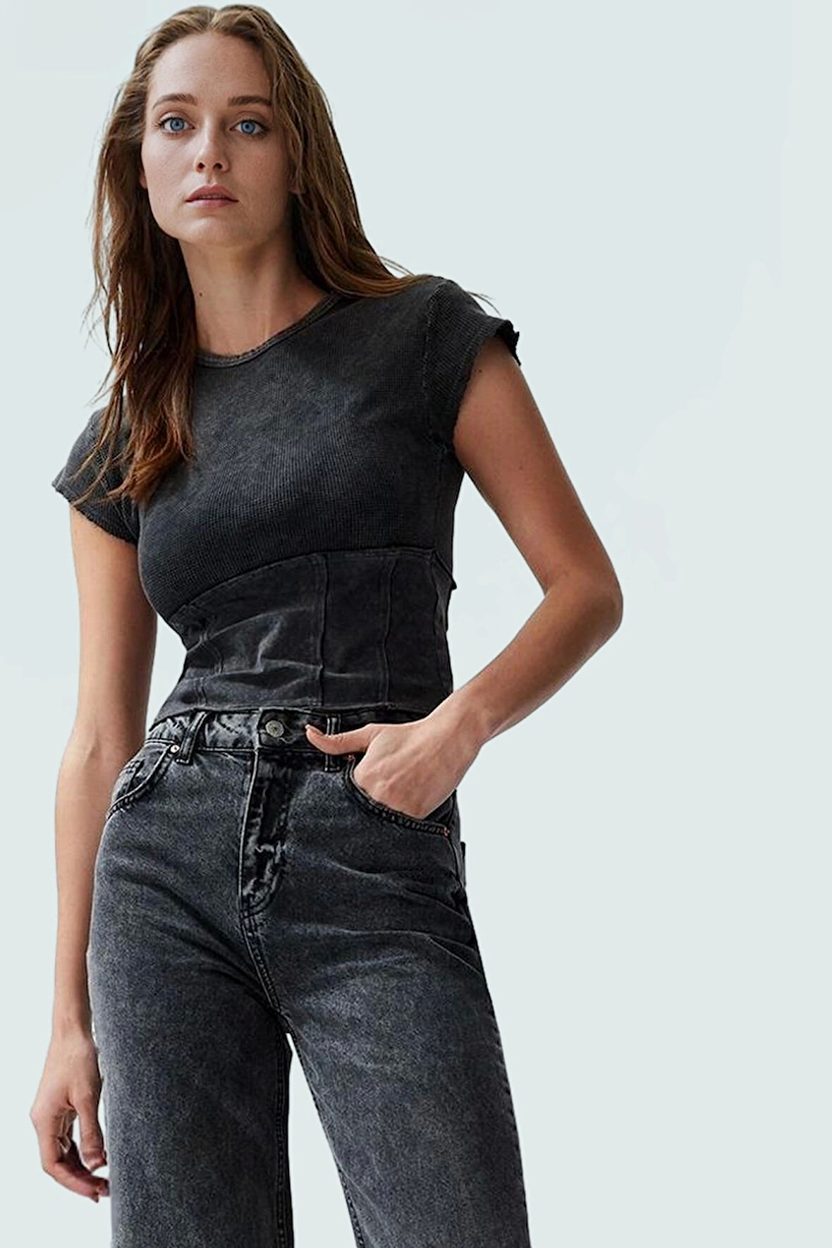 Pamuklu Crop Bluz Bisiklet Yaka Fitted Kalıp Yazlık Rahat Özenle Seçilmiş Mükemmel Uyum