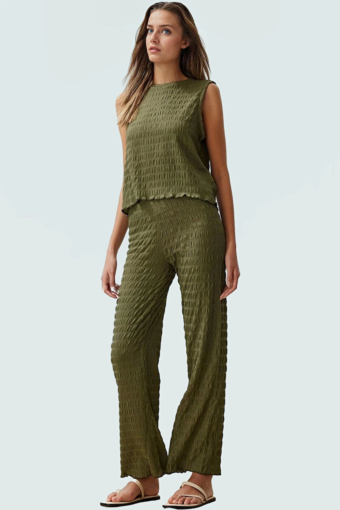 Regular Kalıp Bluz Pantolon Takım Esnek Örme Kumaş Günlük Stil Profesyonel Görünüm