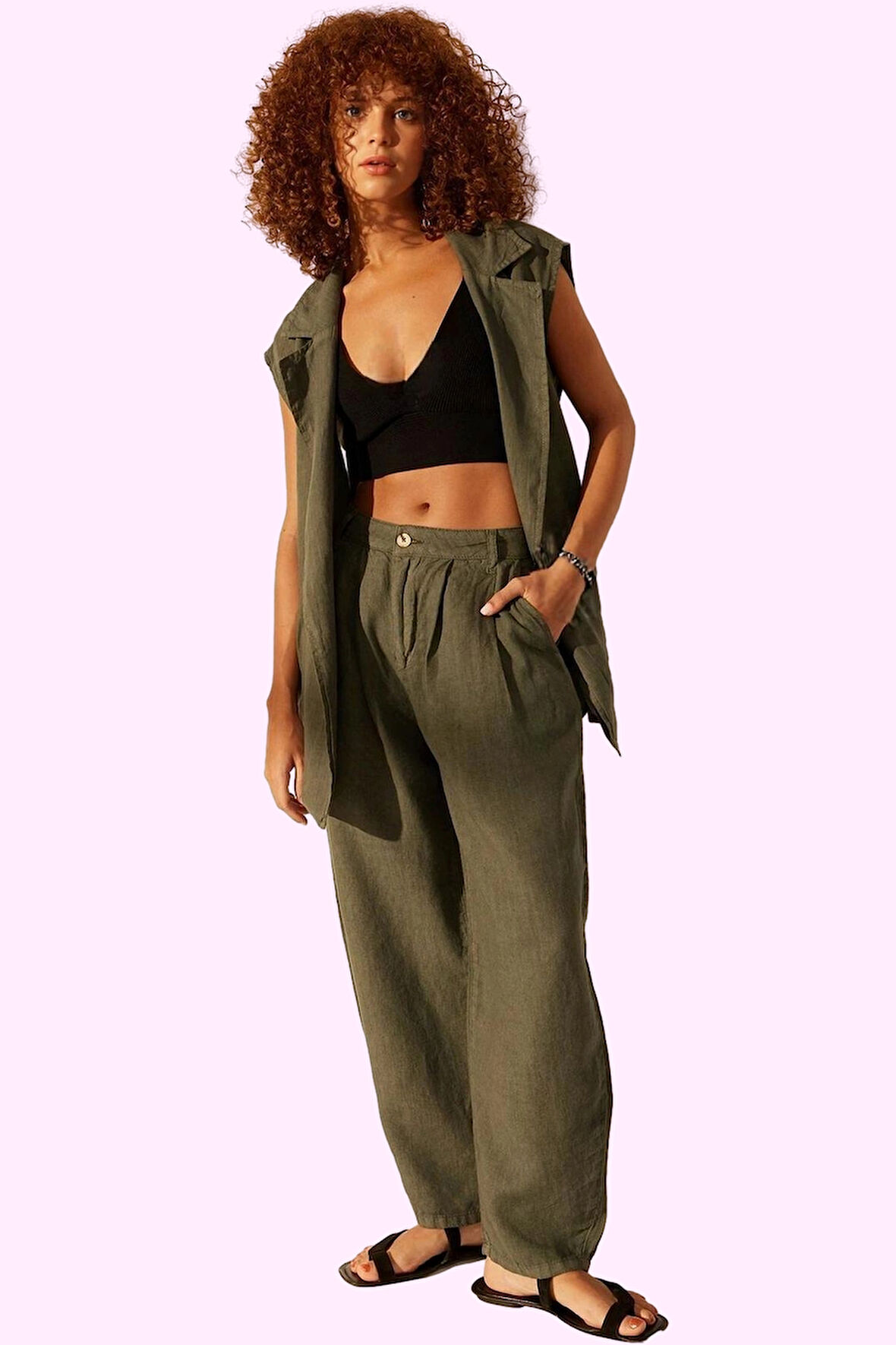 Kadın Keten Geniş Paça Pantolon Rahat ve Şık Günlük Kullanım Hafta Sonu Yaz Aylarının Vazgeçilmezi