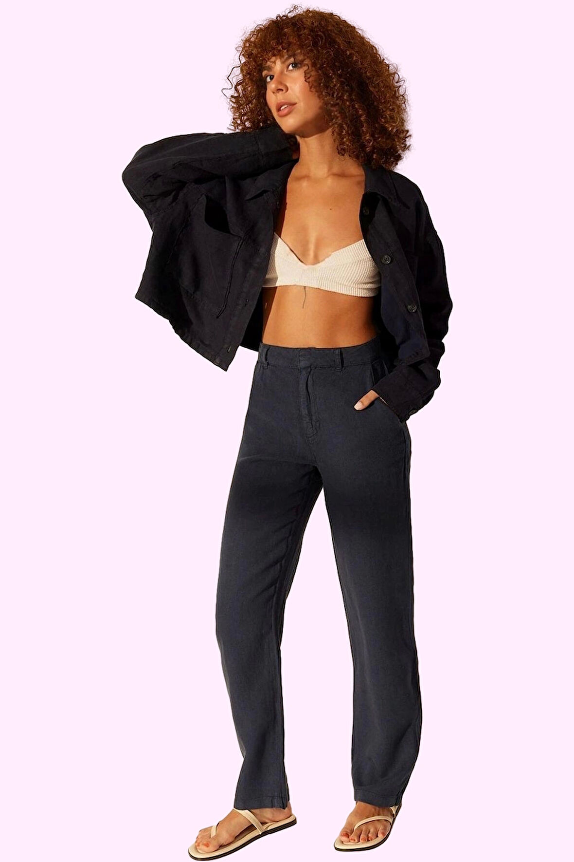 Kadın Keten Dokuma Pantolon Yüksek Bel Geniş Paça Rahat Günlük Stil Yaz Aylarının Vazgeçilmezi