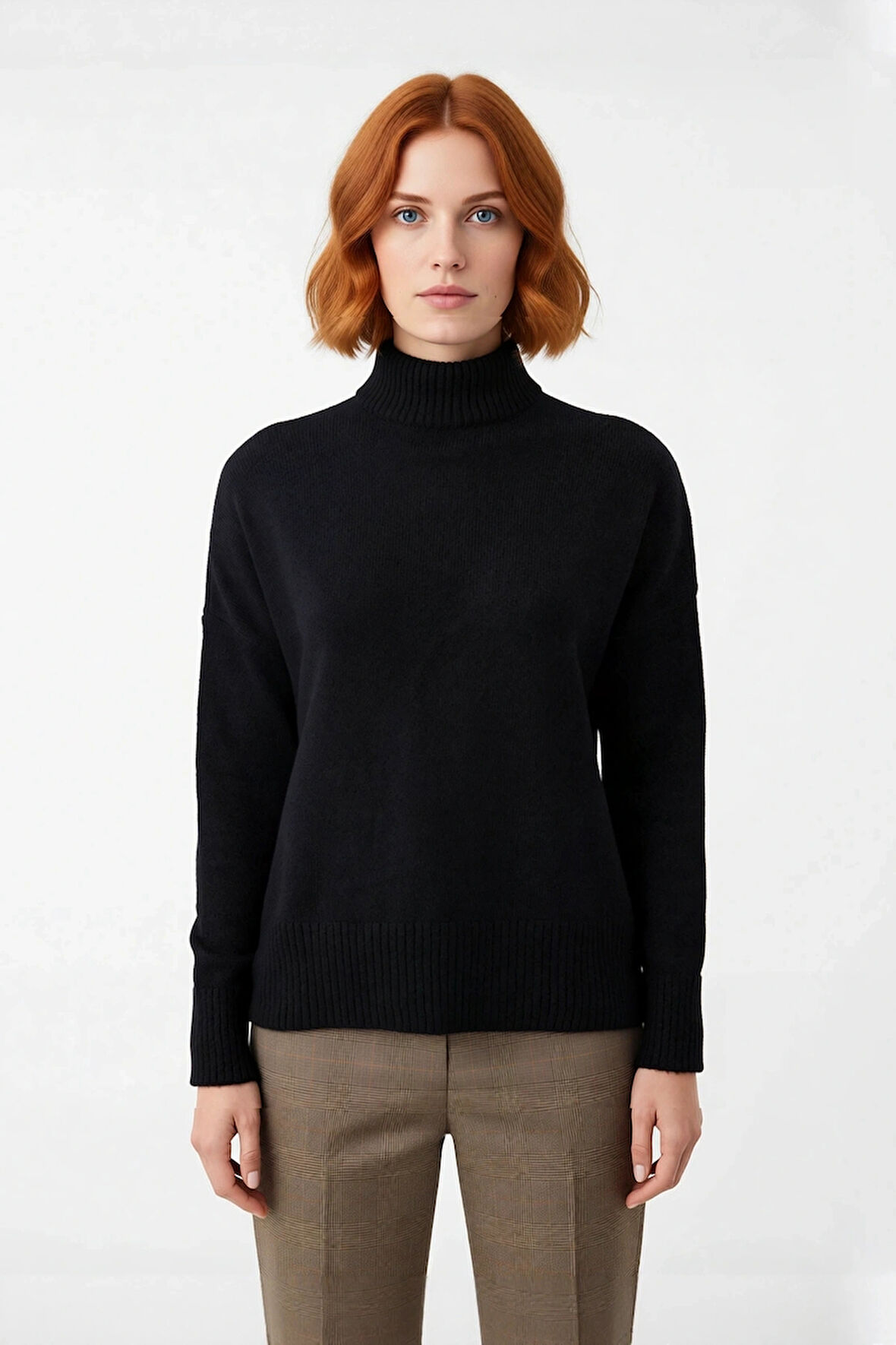 Kadın Basic Oversize Dik Yaka Triko Kazak Düşük Kol Uzun Boy Kışlık Günlük Şıklık Sunar Kaliteli