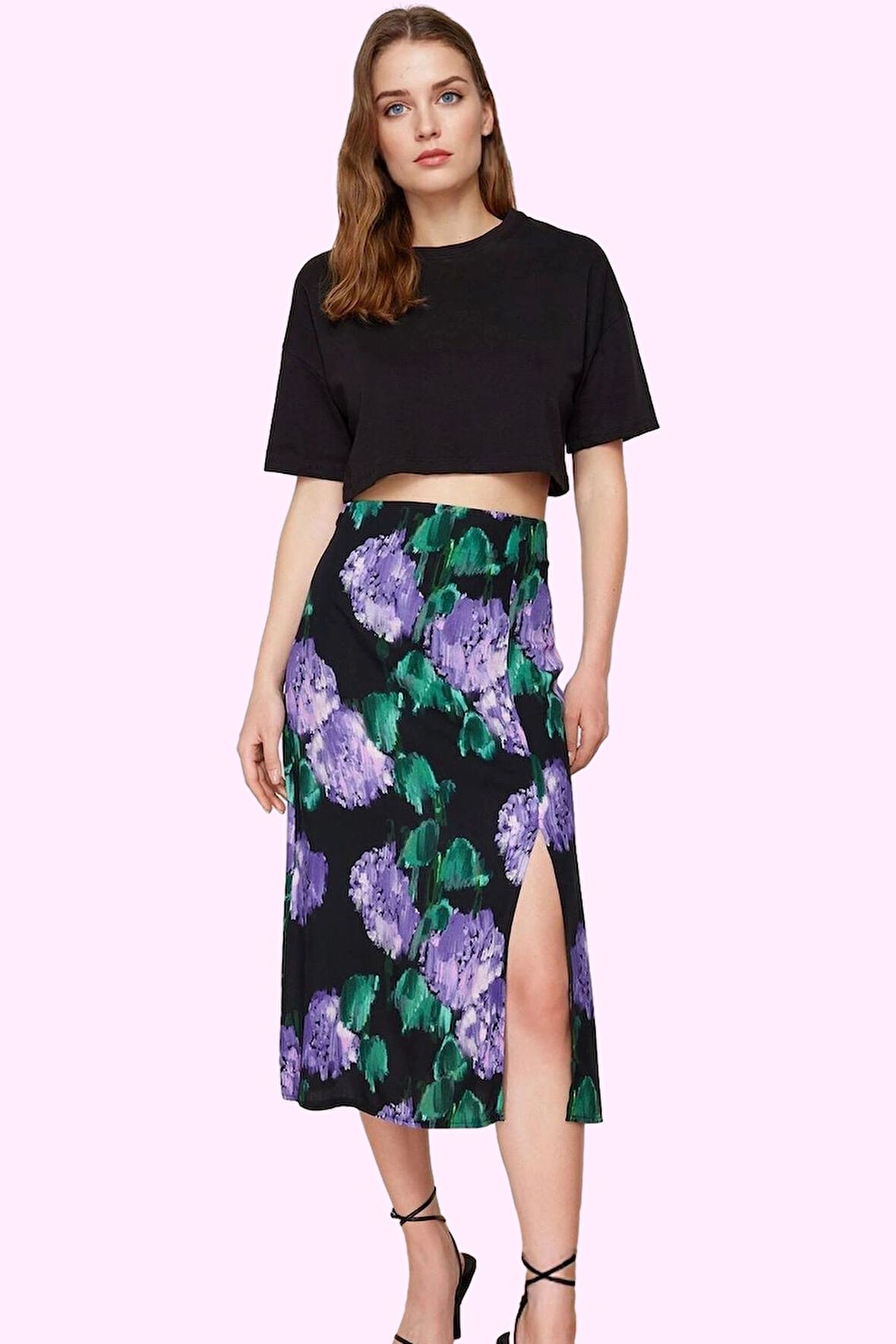 Kadın A line Yırtmaçlı Çiçek Desenli Etek Viskoz Yazlık Günlük Kombin Yaz Aylarının Vazgeçilmezi