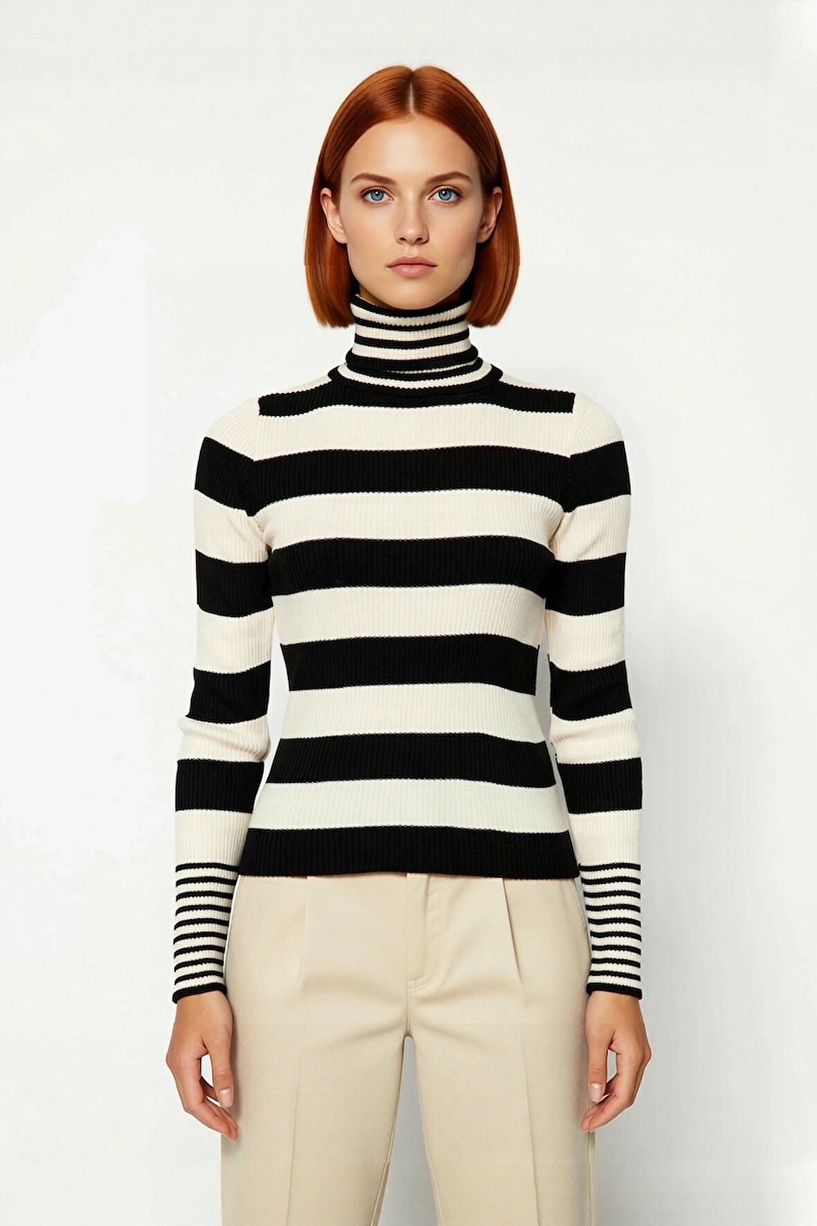 Kadın Balıkçı Yaka Triko Kazak Uzun Kollu Regular Kalıp Çizgili Basic Kış Kombinleri İçin İdeal