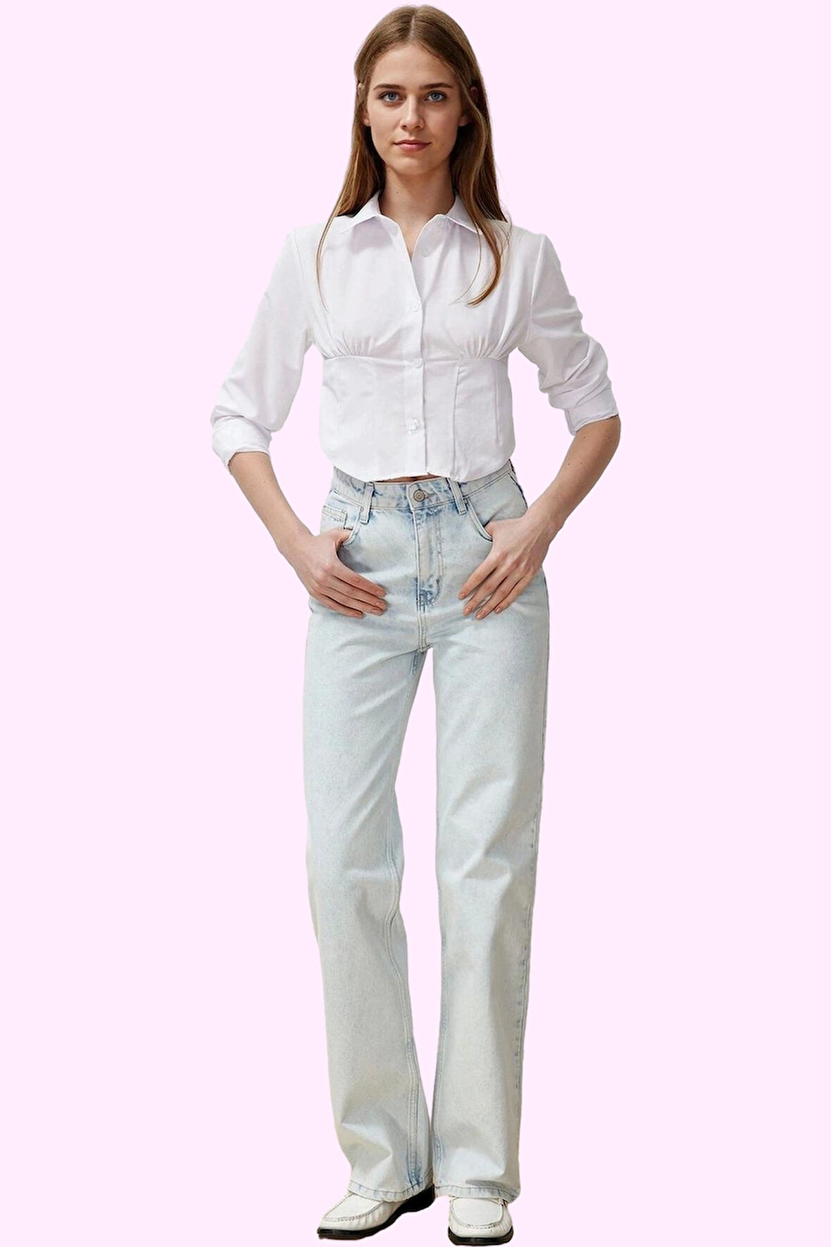 Kadın Pamuk Denim Wide Leg Jean Yüksek Bel Rahat Günlük Stil Hafta Sonu Yaz Aylarının Vazgeçilmezi