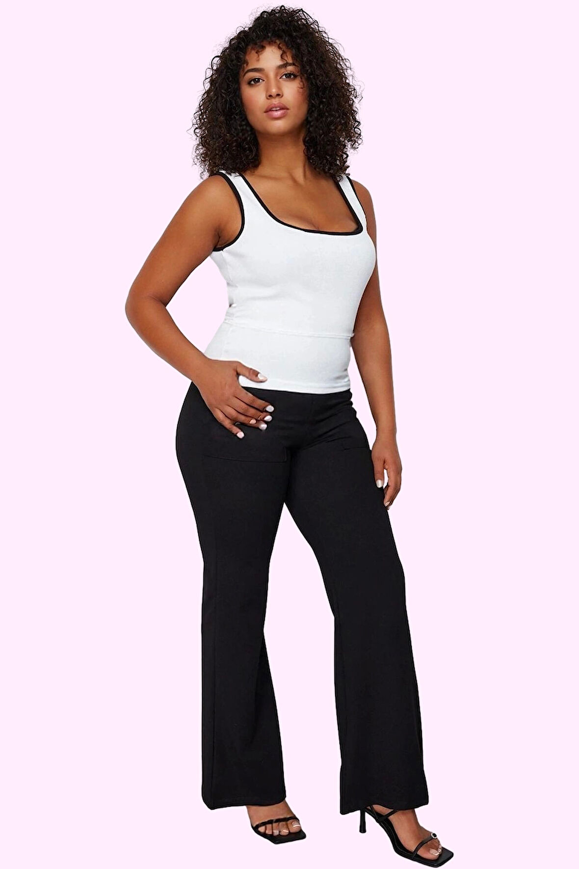 Kadın Düz Desenli Yüksek Bel Örme Flare Pantolon Günlük Stil Hafta Sonu Yaz Aylarının Vazgeçilmezi