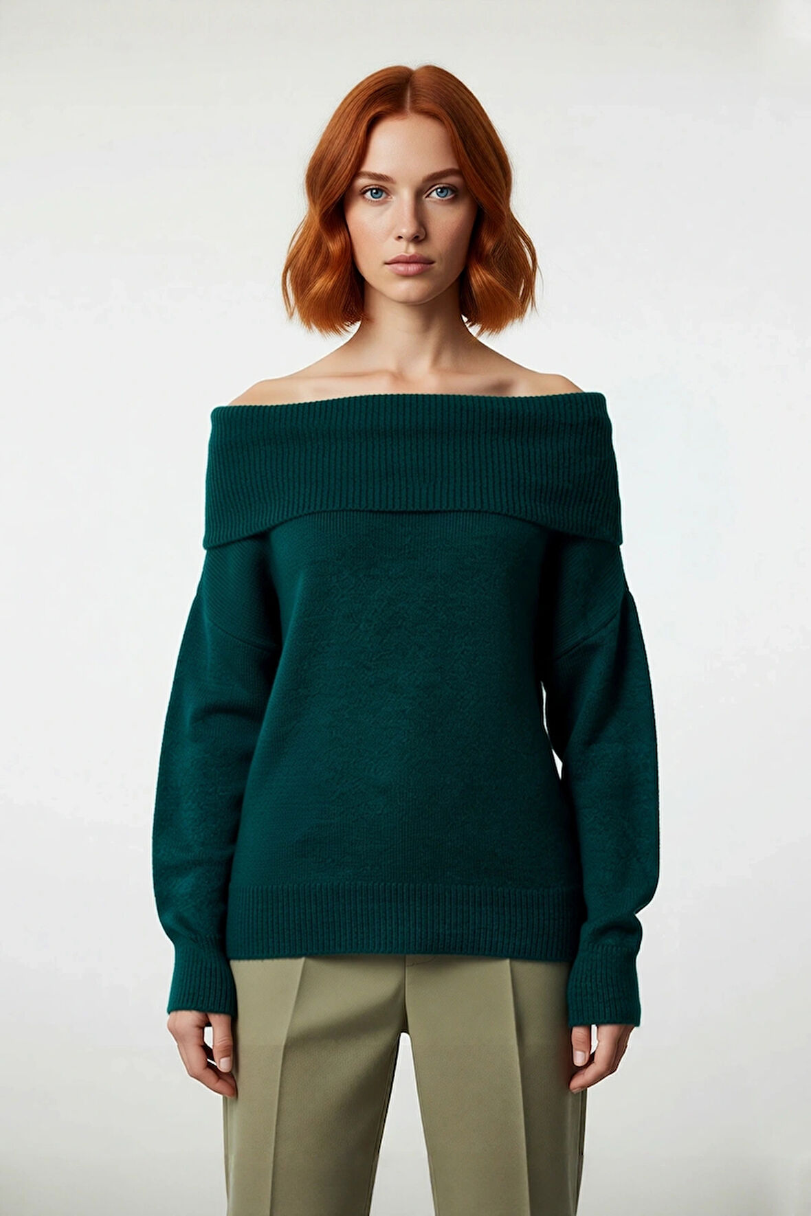 Kadın Regular Kalıp Omuz Dekolteli Düz Desen Triko Kazak Soğuk Havalar İçin Şık Seçim Kaliteli