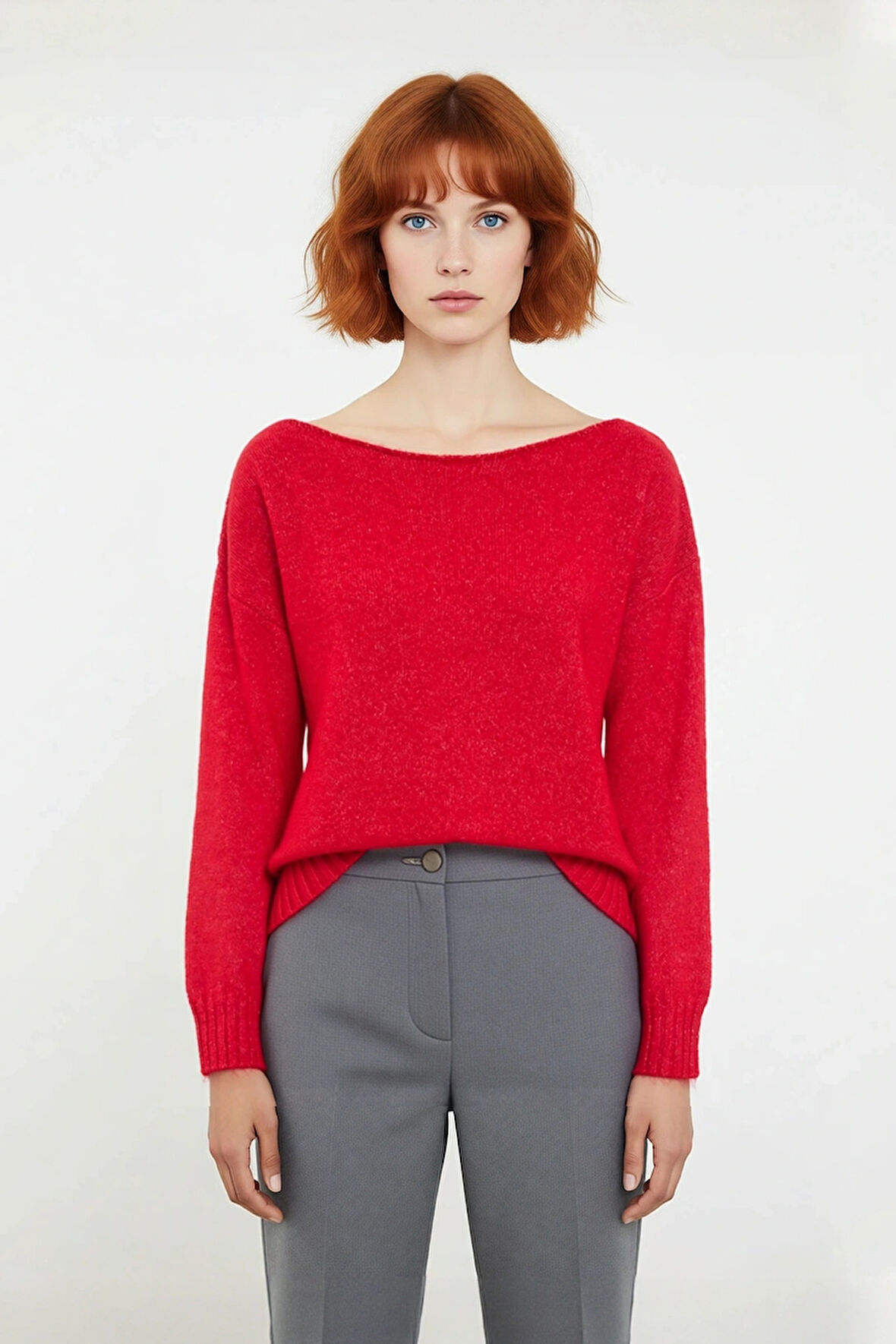 Kadın Basic Kayık Yaka Oversize Triko Kazak Rahat Ve Şık İlkbahar Sonbahar Günlerine Özel Kaliteli