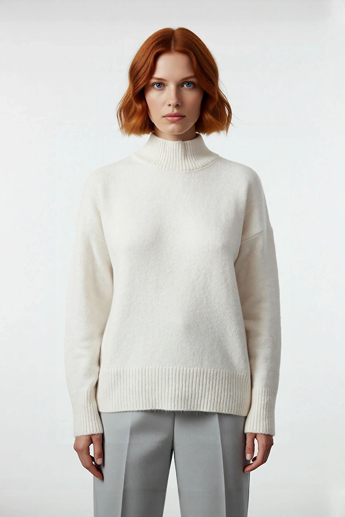 Kadınlara Özel Oversize Kesim Yünlü Dik Yaka Kazak Soğuk Günler İçin İdeal Günlük Konfor Kaliteli