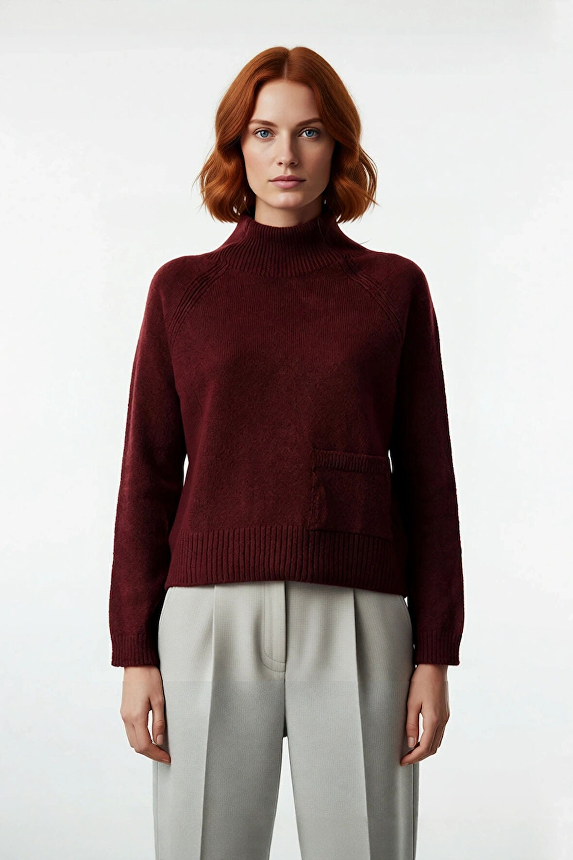 Kadın Basic Düz Triko Kazak Yumuşak Dokulu Reglan Kol Soğuk Havalara Özel Dik Yaka Kaliteli