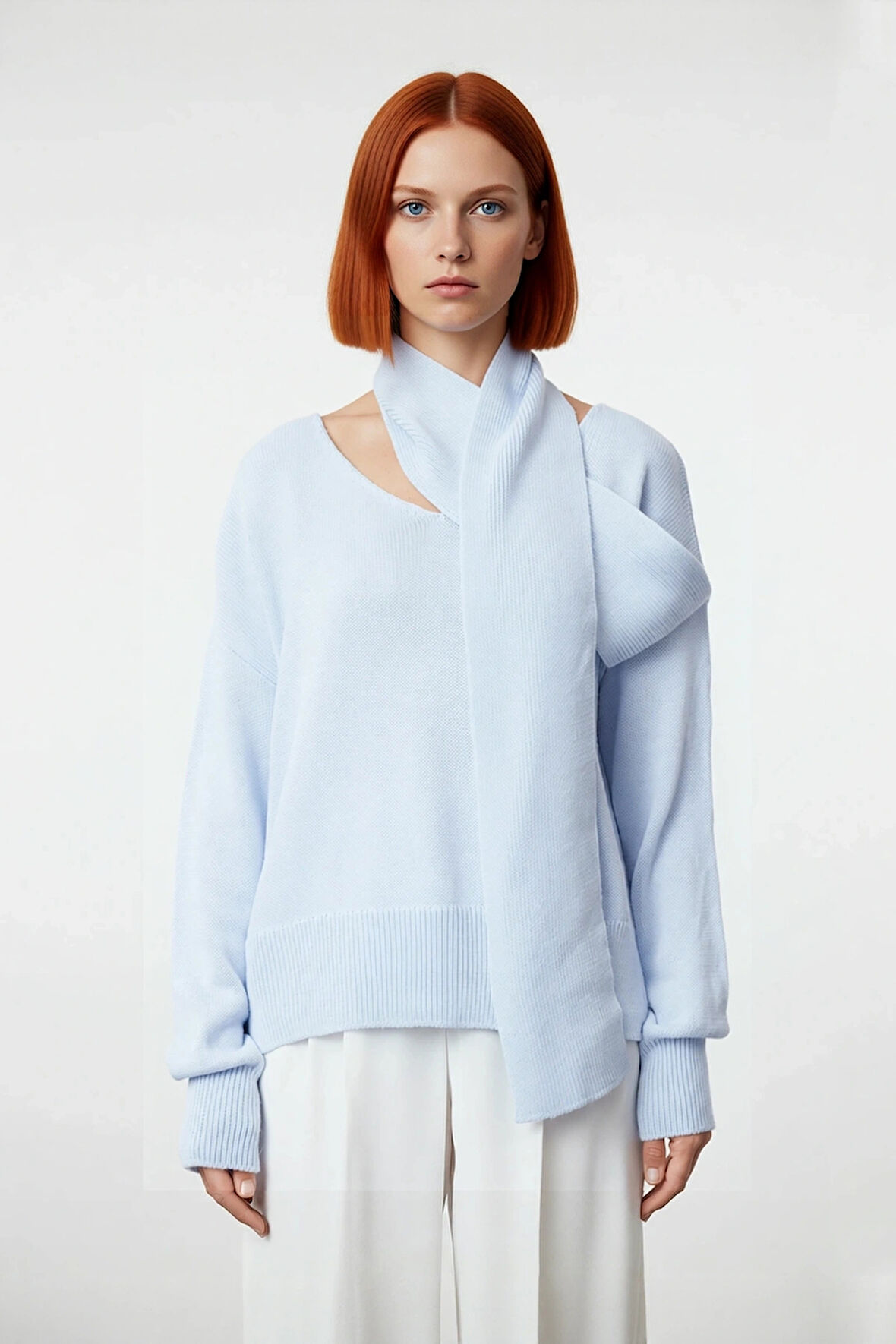 Kadın Basic Oversize Triko Kazak Ve Atkı Seti Uzun Kol Şal Yaka Tasarımı İle Kış Modası Kaliteli