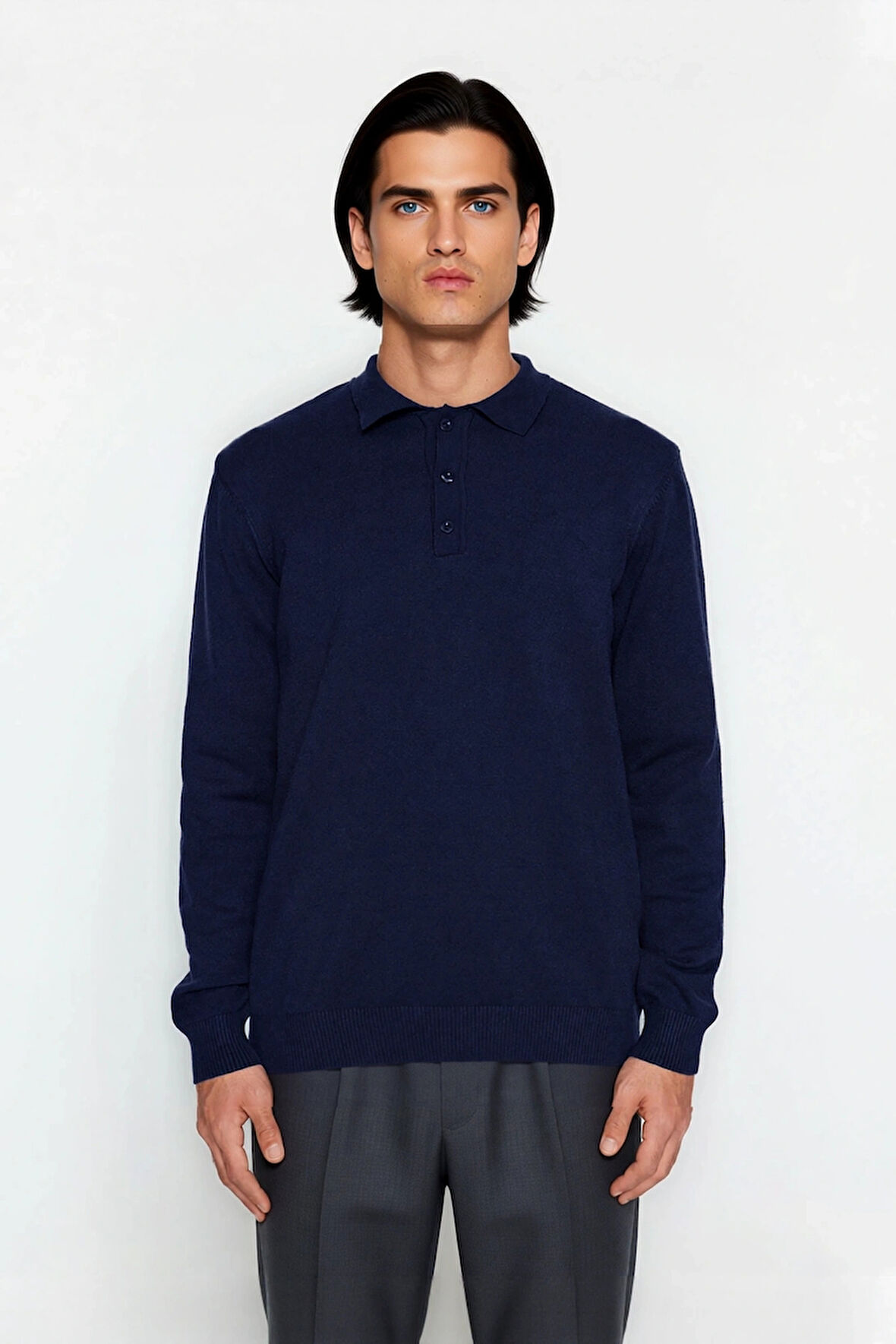 Erkek Smart Casual Polo Yaka Düz Triko Kazak Kış Kombinlerine Modern Bir Dokunuş Kaliteli Şık