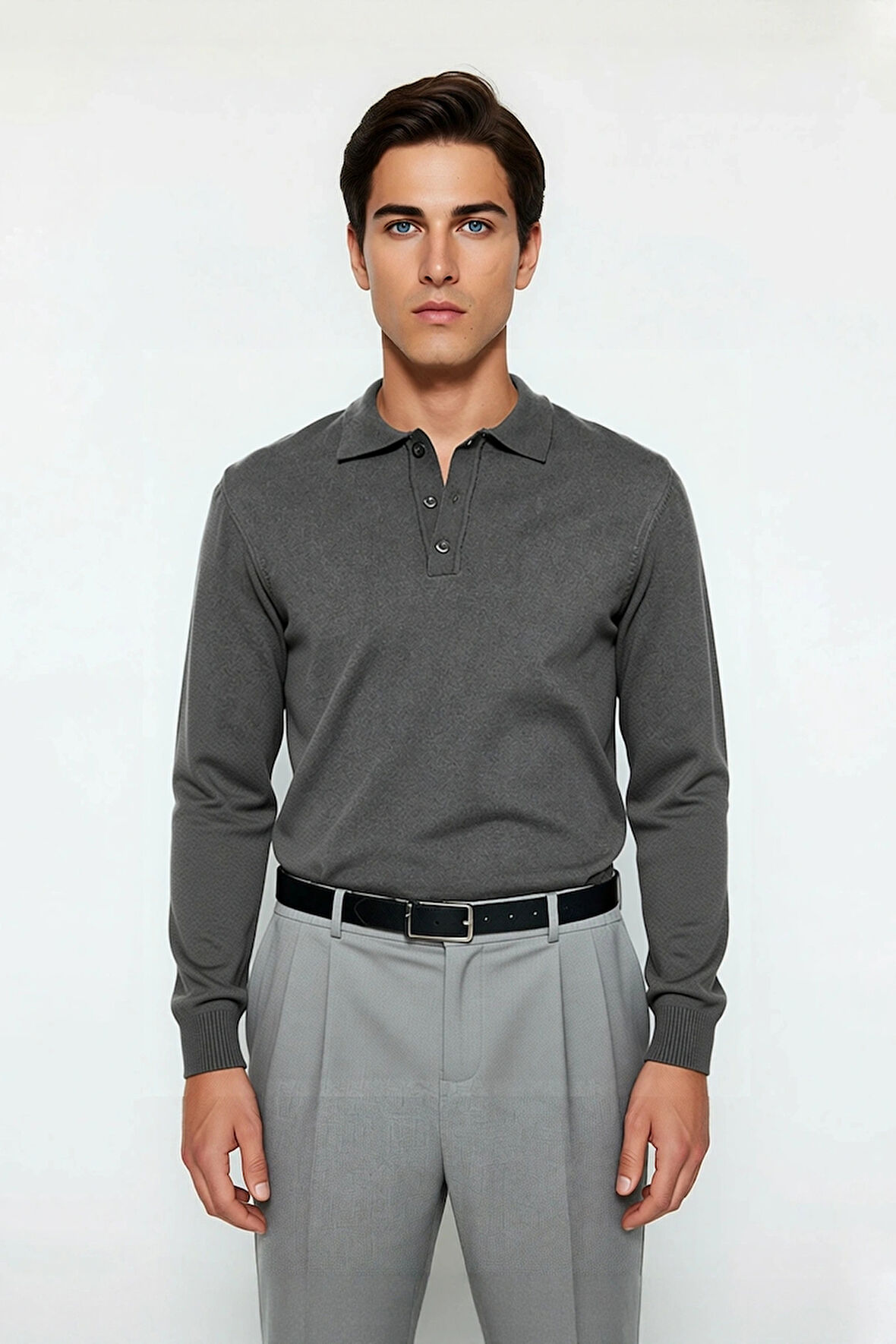 Erkek Smart Casual Polo Yaka Düz Triko Kazak Kış Kombinlerine Modern Bir Dokunuş Kaliteli Şık