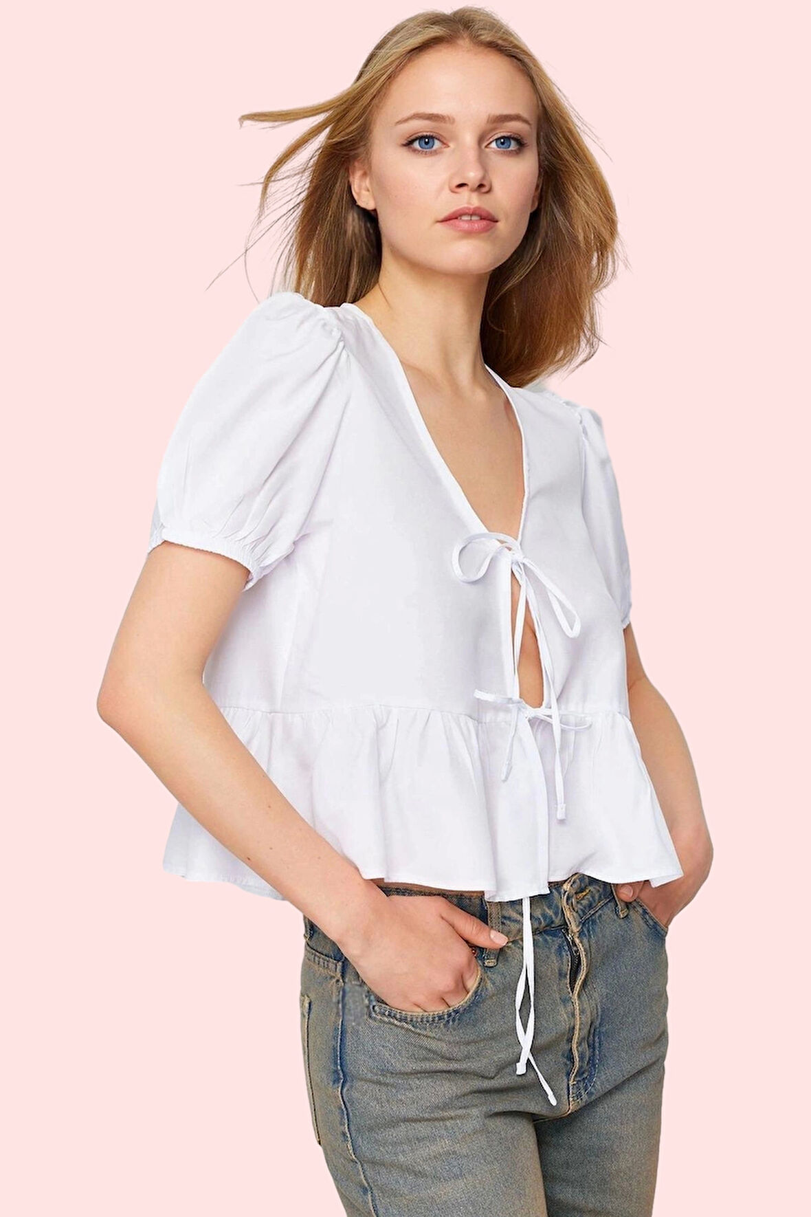 Kadın V Yaka Basic Dokuma Gömlek Kısa Kollu Rahat Günlük Stil Hafta Sonu Dayanıklı Malzeme