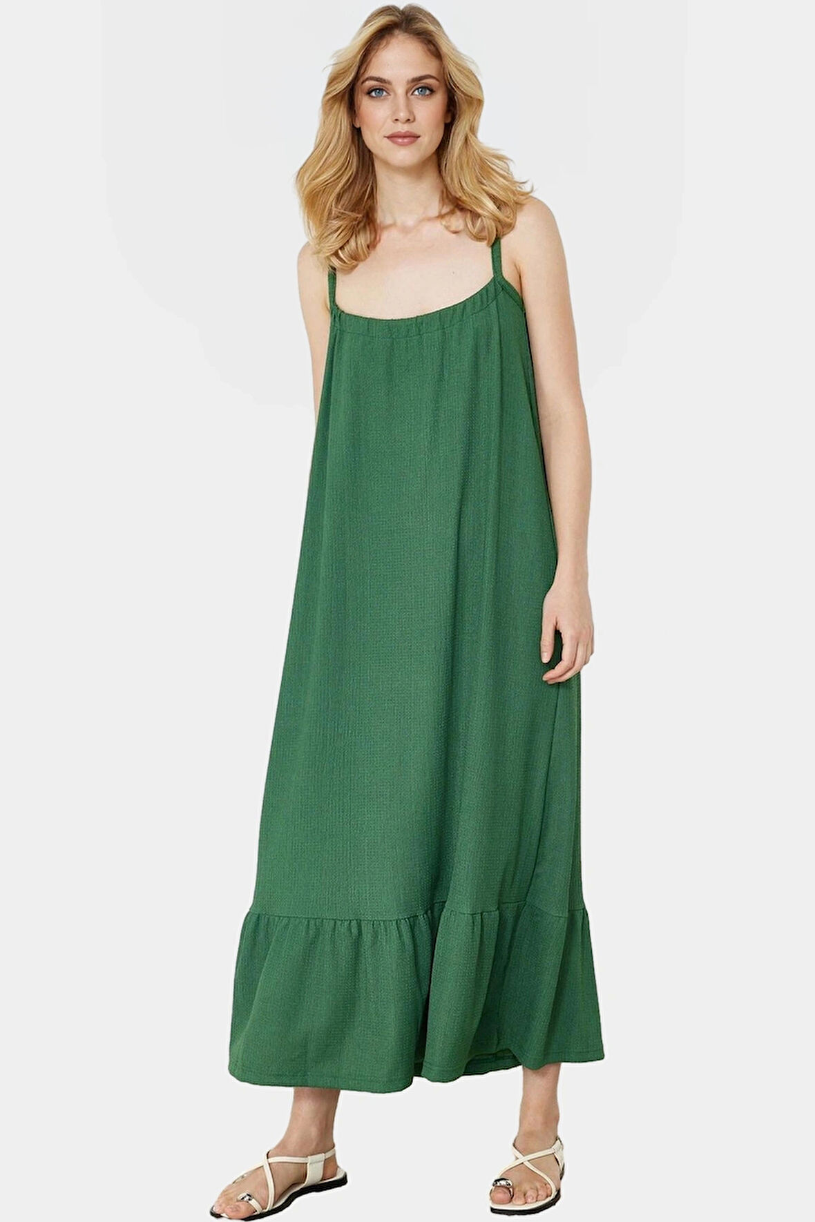 A Line Maxi Elbise Bürümcük Dokuma Rahat Kalıp Yazlık Uzun Ömürlü Şık Görünüm Modern Stil